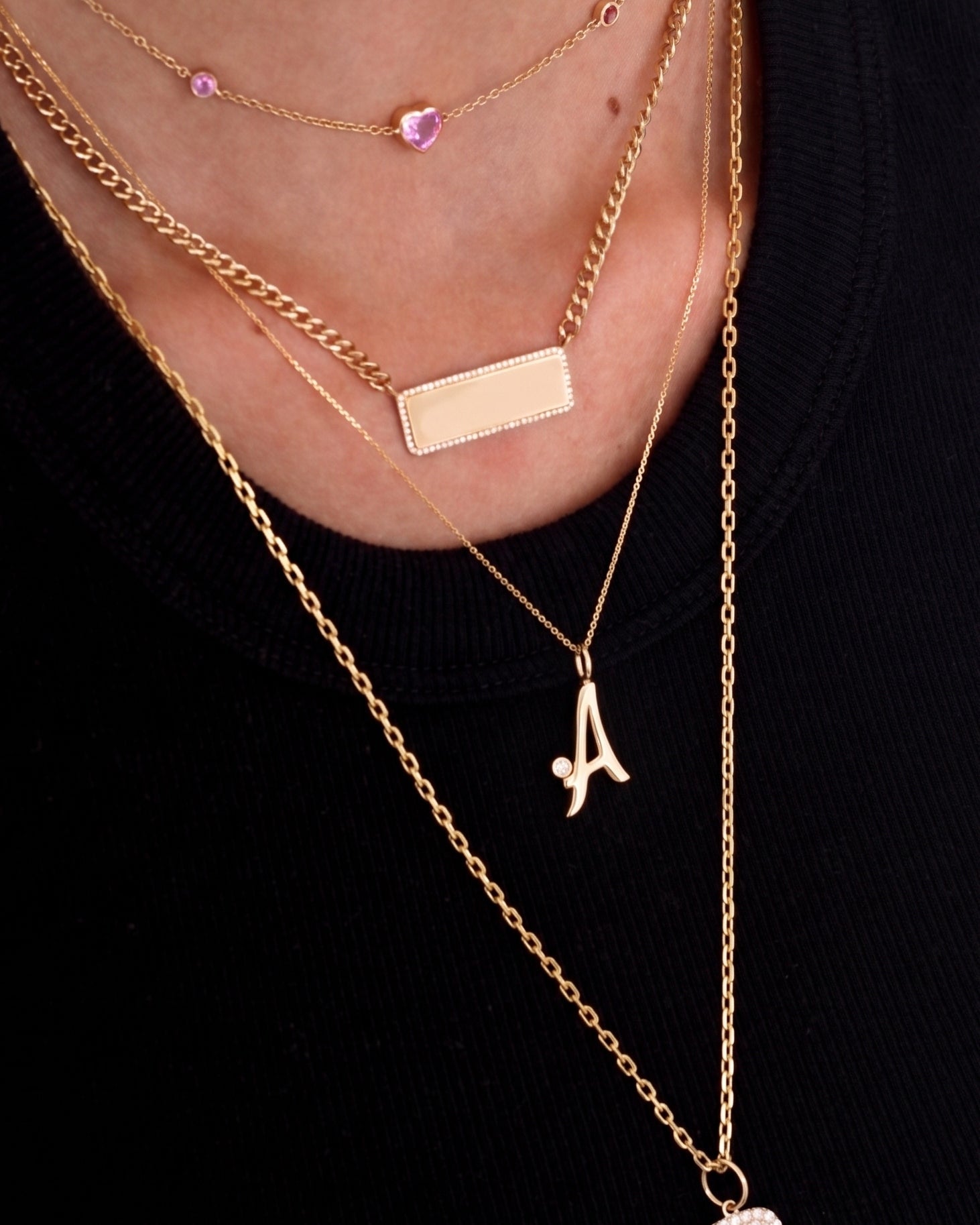 Solid Gold Script Initial & Diamond Bezel Necklace - Sparkle Society