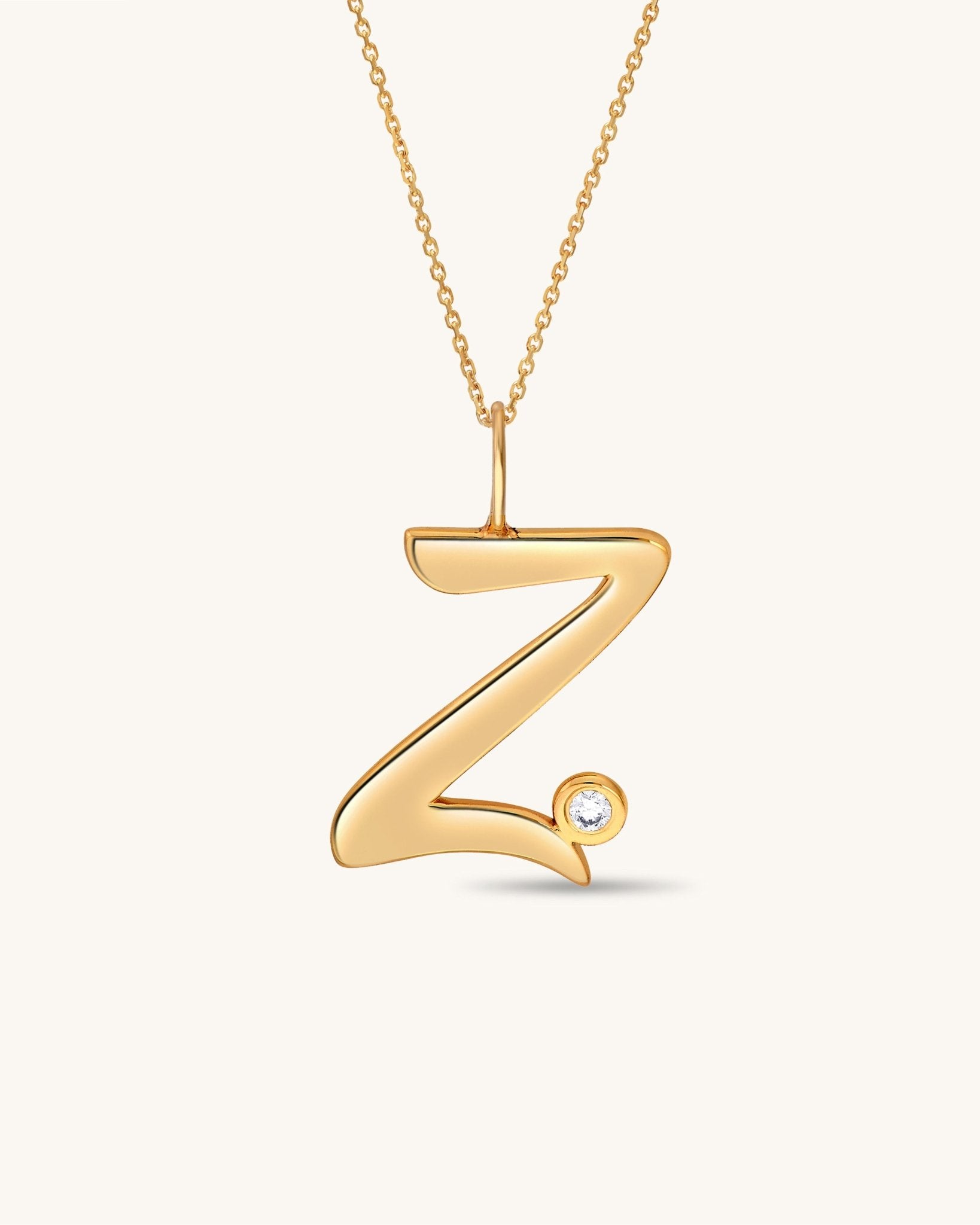 Solid Gold Script Initial & Diamond Bezel Necklace - Sparkle Society