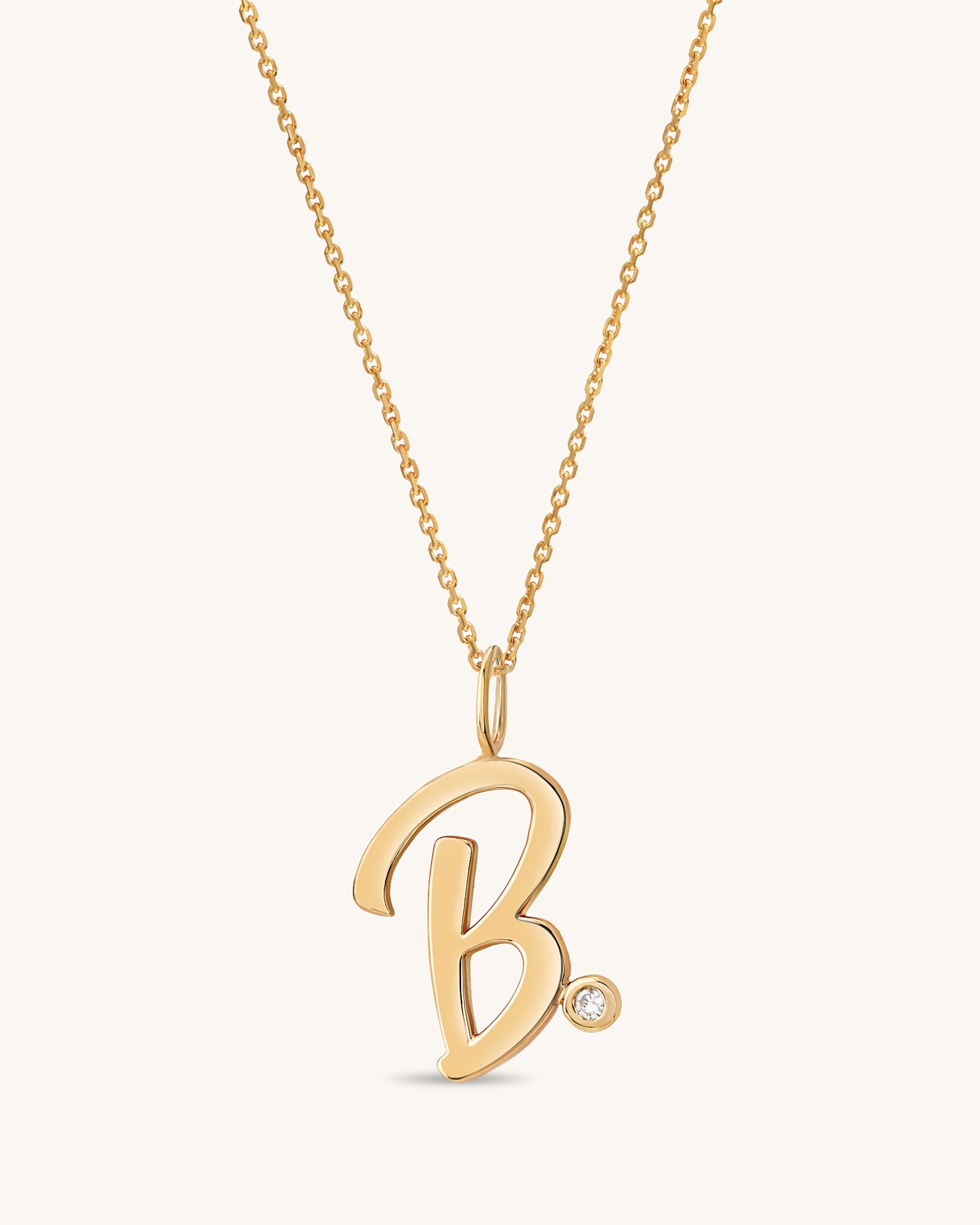 Solid Gold Script Initial & Diamond Bezel Necklace - Sparkle Society