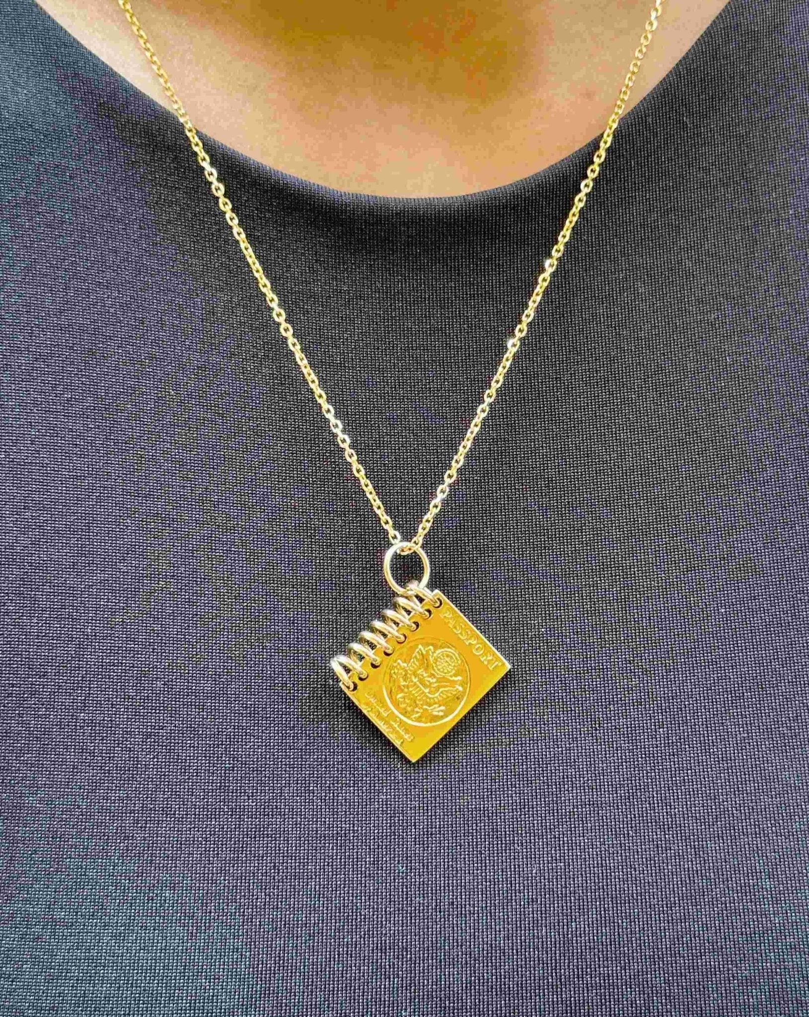 Solid Gold USA Passport Necklace Charm - Sparkle Society