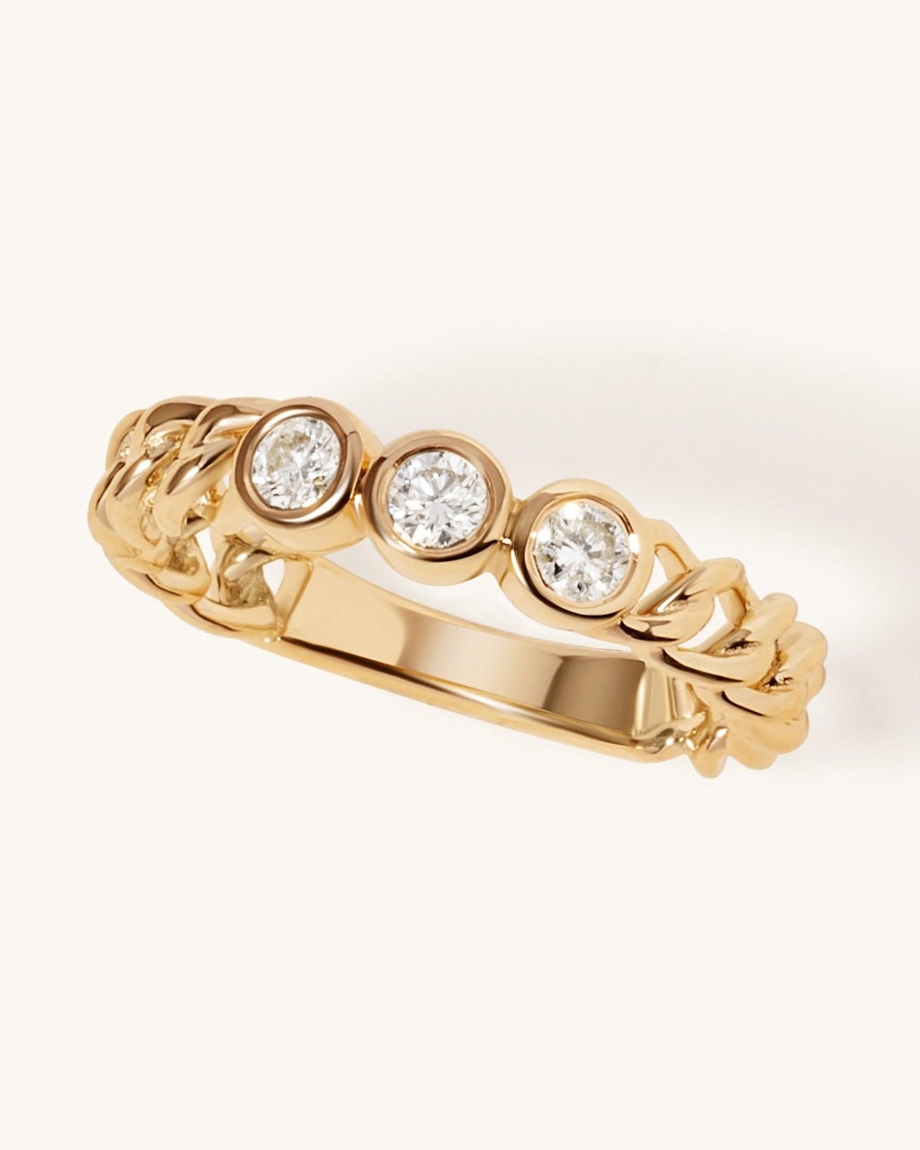Triple Diamond Bezel Cuban Link Ring - Sparkle Society
