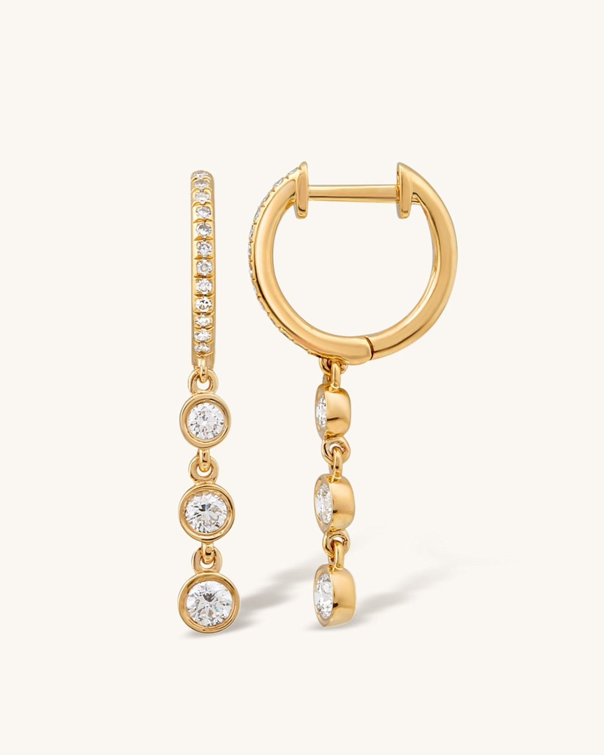 Triple Diamond Bezel Drop Huggie - Sparkle Society