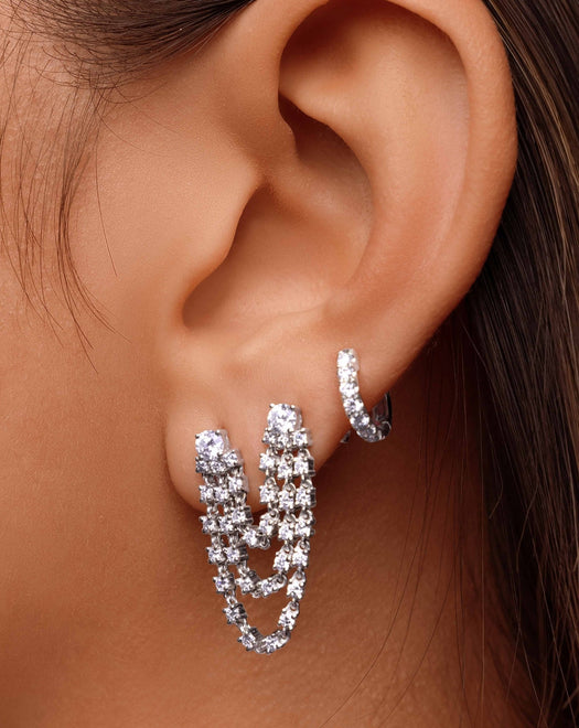 Triple Diamond Chain Drop Earrings - Sparkle Society