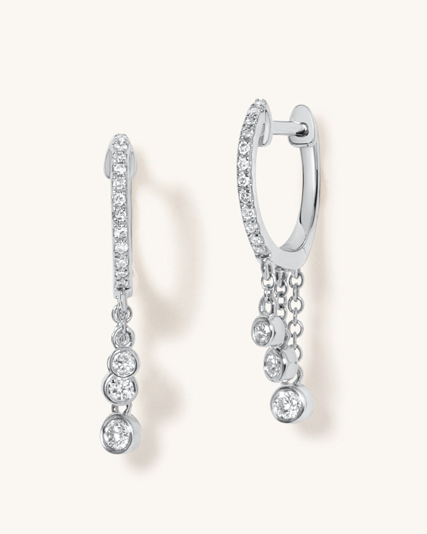 Triple Diamond Dangling Bezel Huggies - Sparkle Society