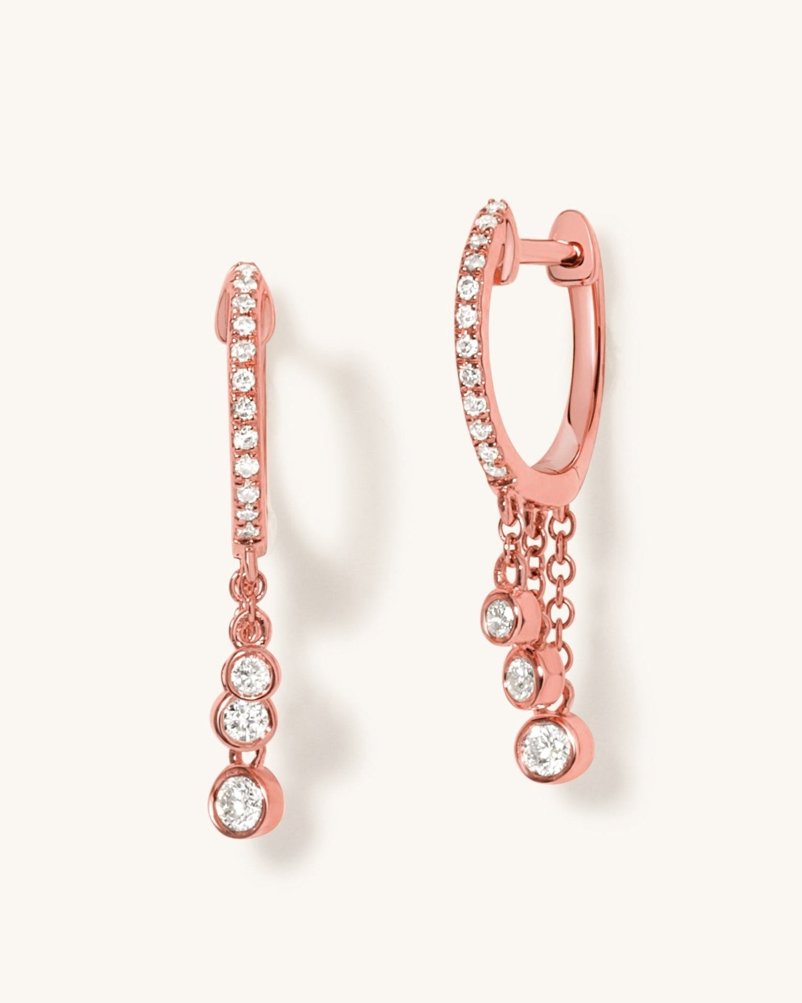 Triple Diamond Dangling Bezel Huggies - Sparkle Society