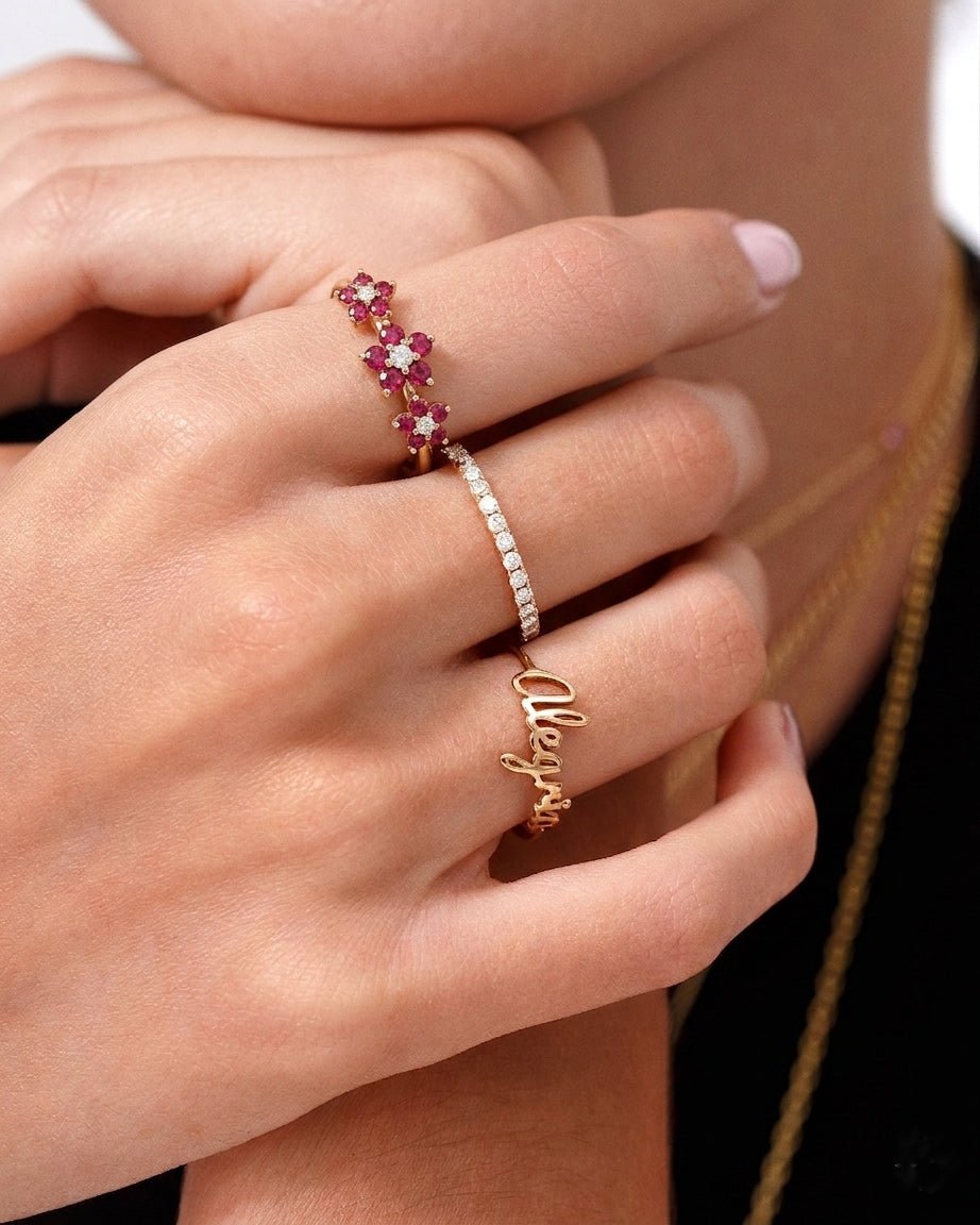 Triple Gemstone Flower Ring - Sparkle Society
