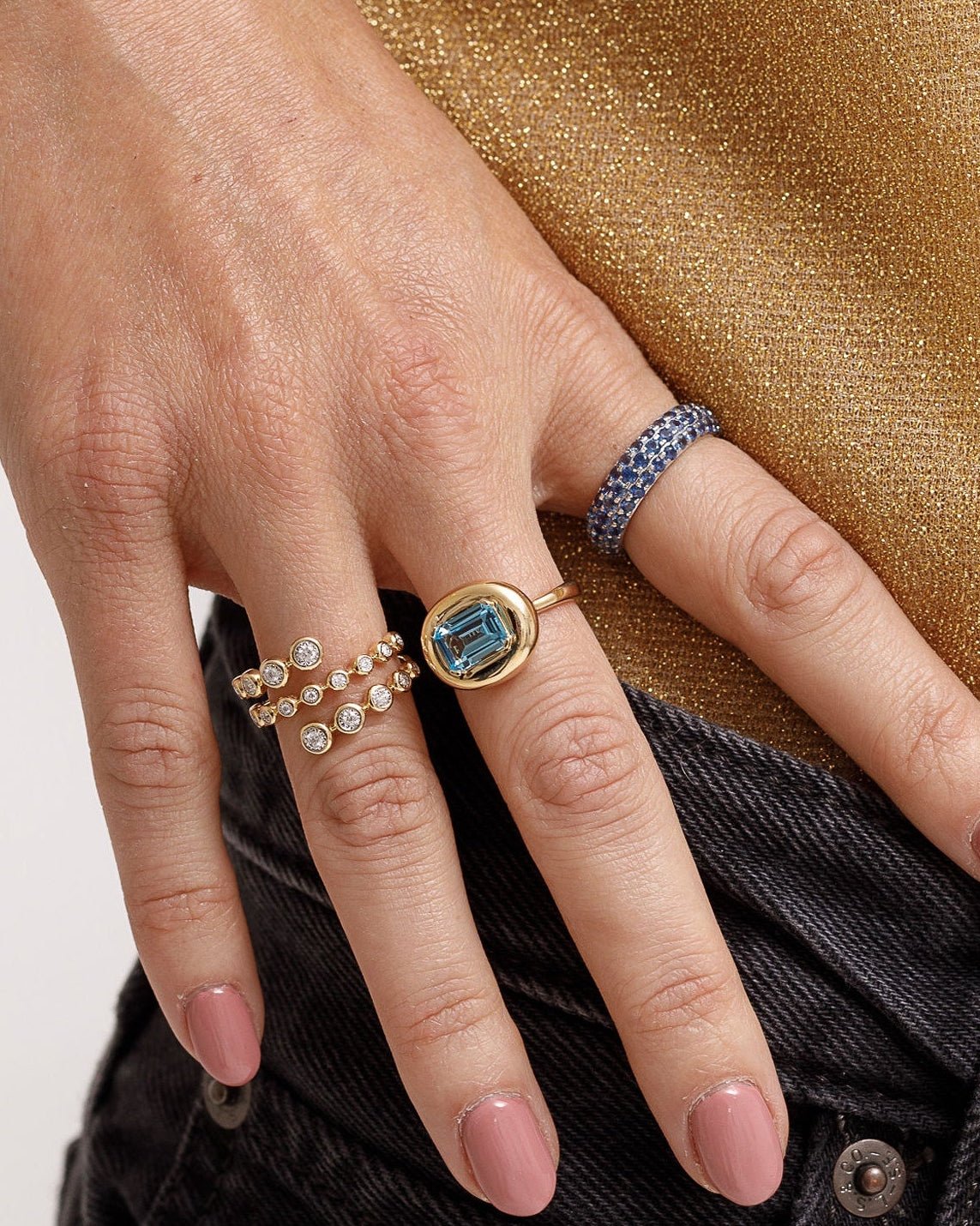 Triple Row Gemstone Bombe Ring - Sparkle Society