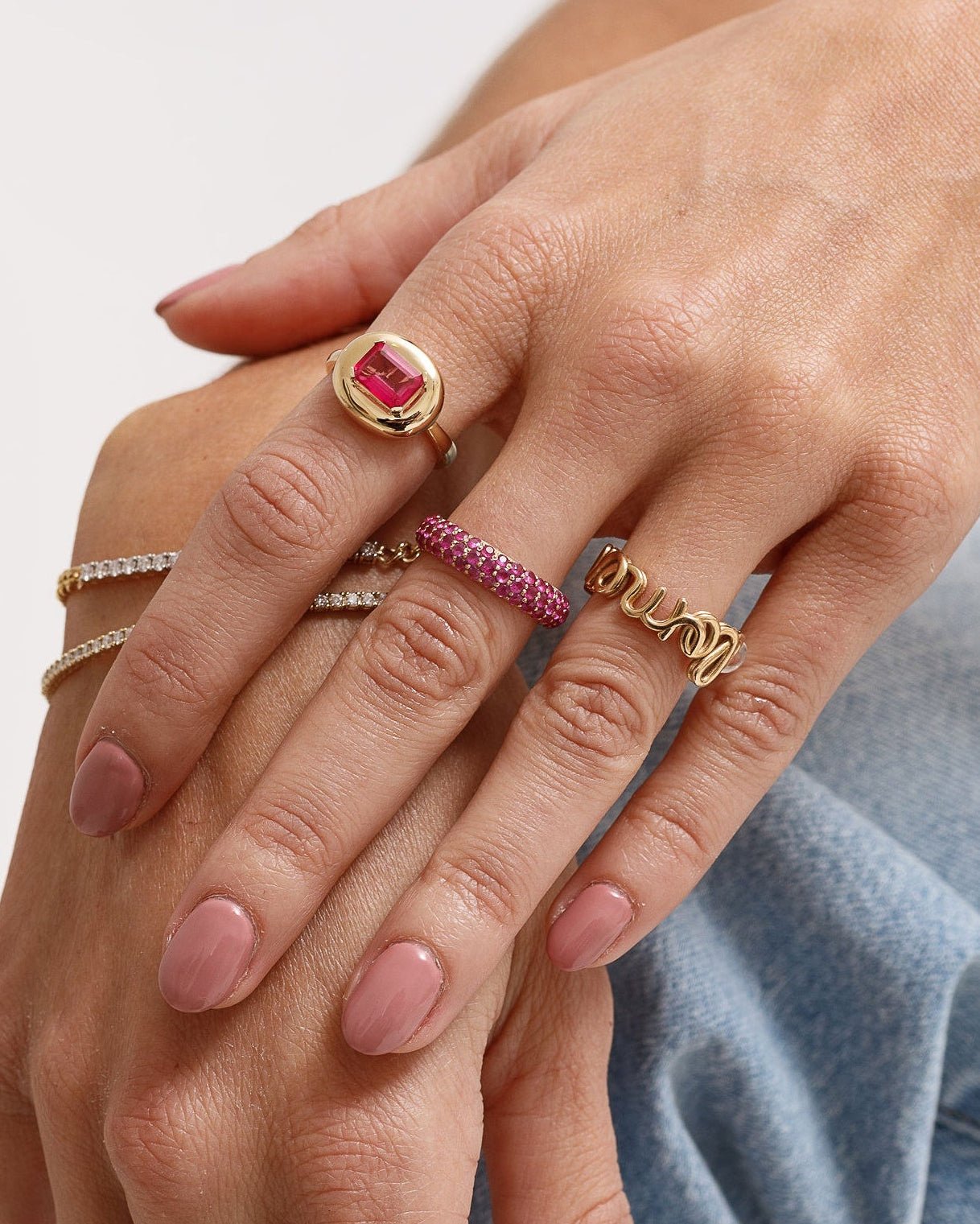 Triple Row Gemstone Bombe Ring - Sparkle Society