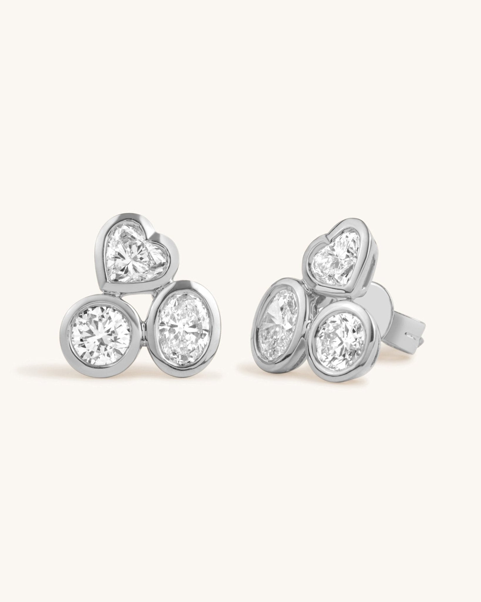 Triple Stone Multi Shape Diamond Bezel Studs - Sparkle Society