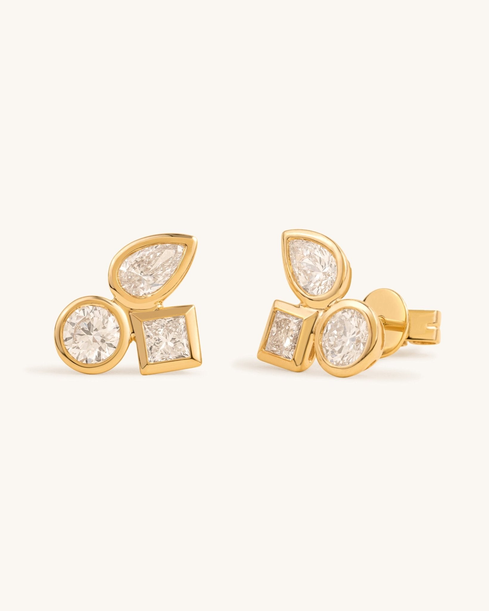 Triple Stone Multi Shape Diamond Bezel Studs - Sparkle Society