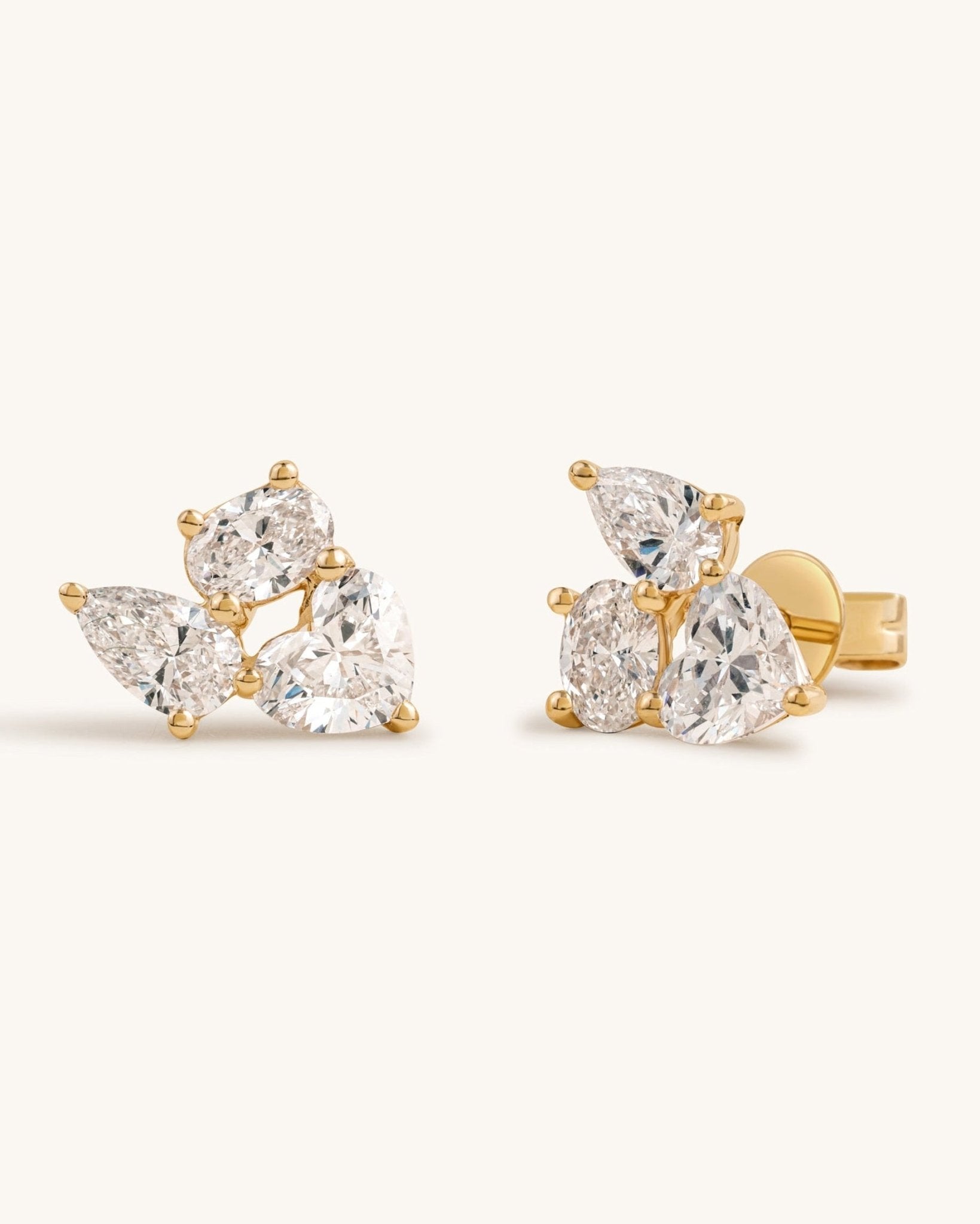 Triple Stone Multi Shape Diamond Prong Studs - Sparkle Society
