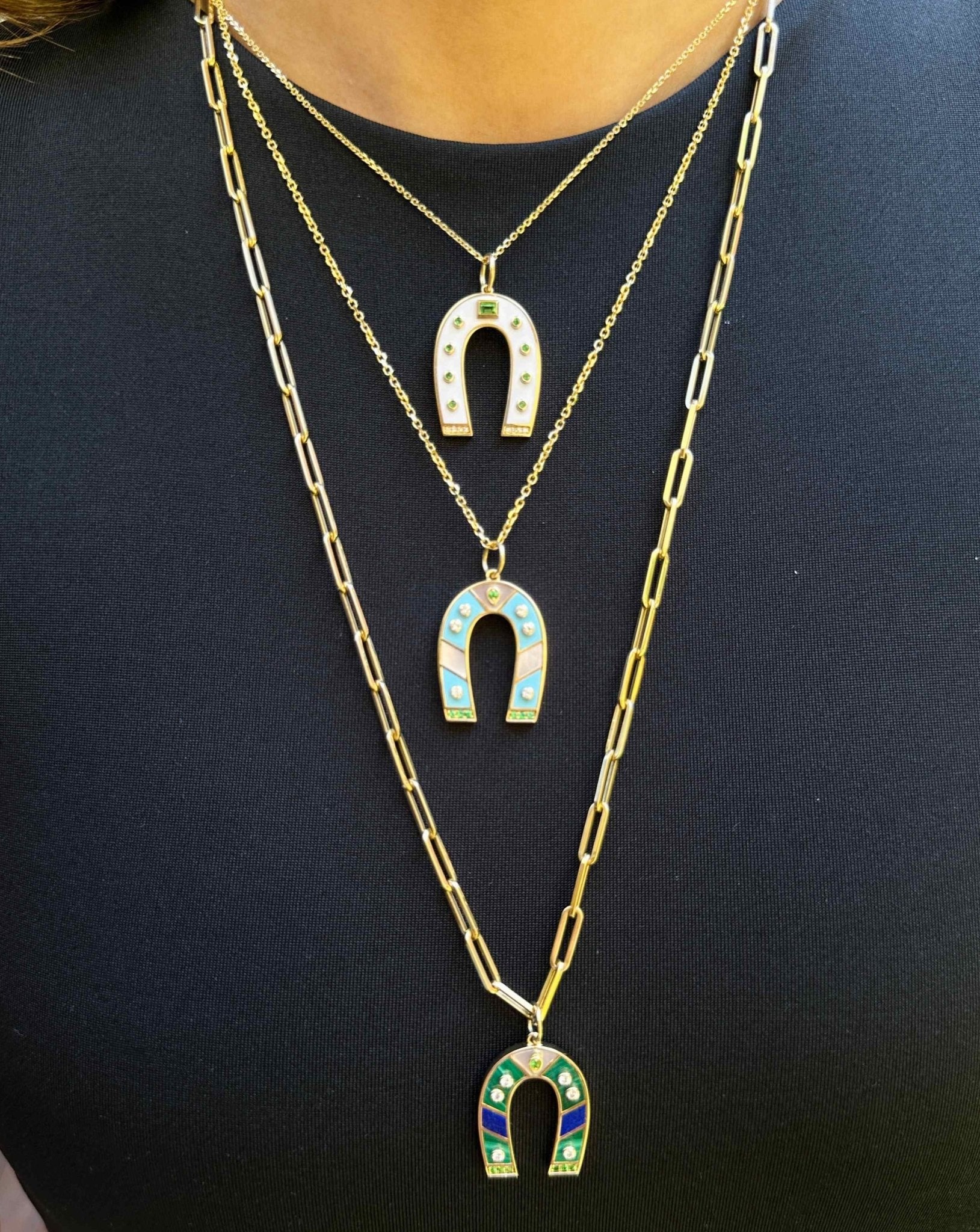 Turquoise Horseshoe Necklace Charm - Sparkle Society