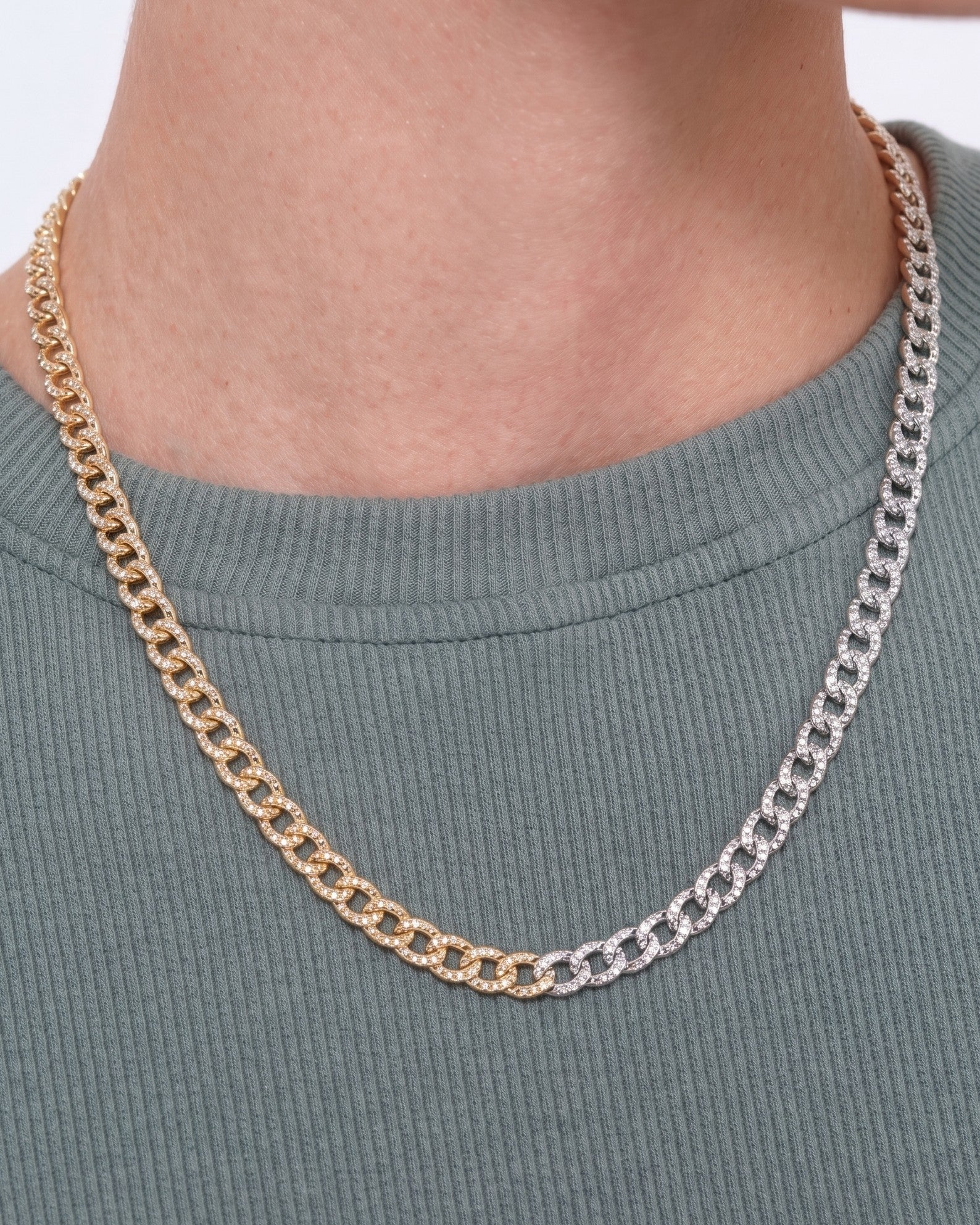 Two Tone Diamond Cuban Link Necklace - Sparkle Society