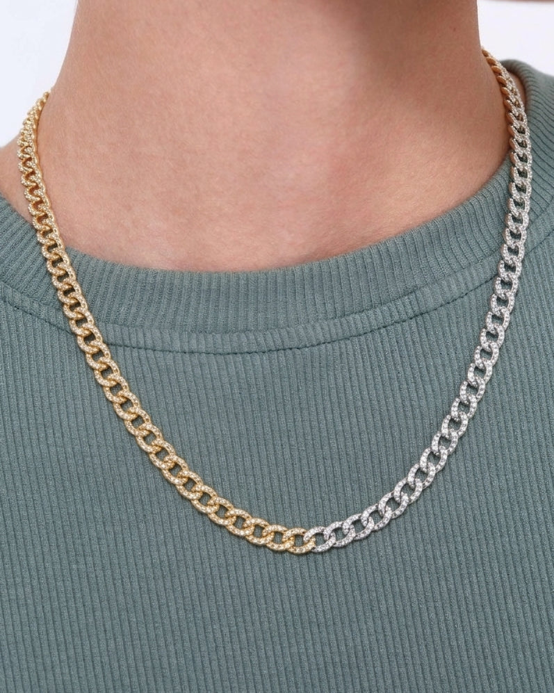 Two Tone Diamond Cuban Link Necklace - Sparkle Society
