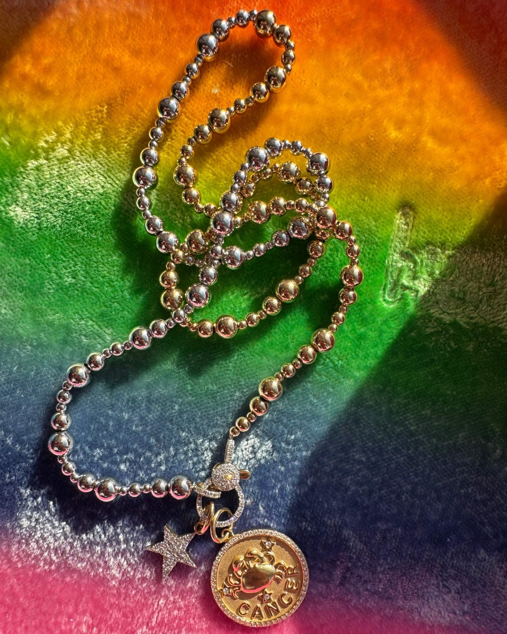 Two Tone Gold Beaded Diamond Clasp Necklace - Sparkle Society