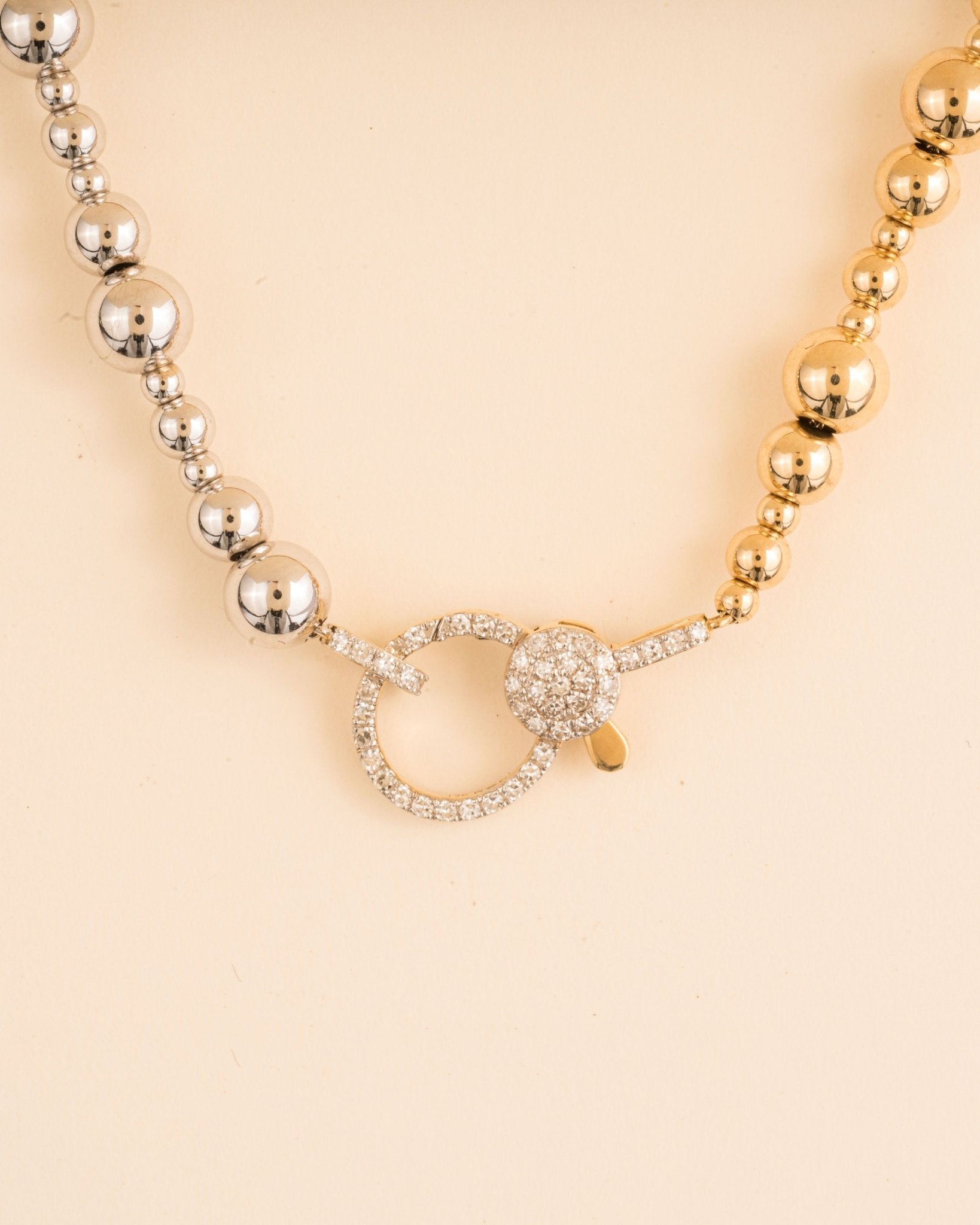 Two Tone Gold Beaded Diamond Clasp Necklace - Sparkle Society