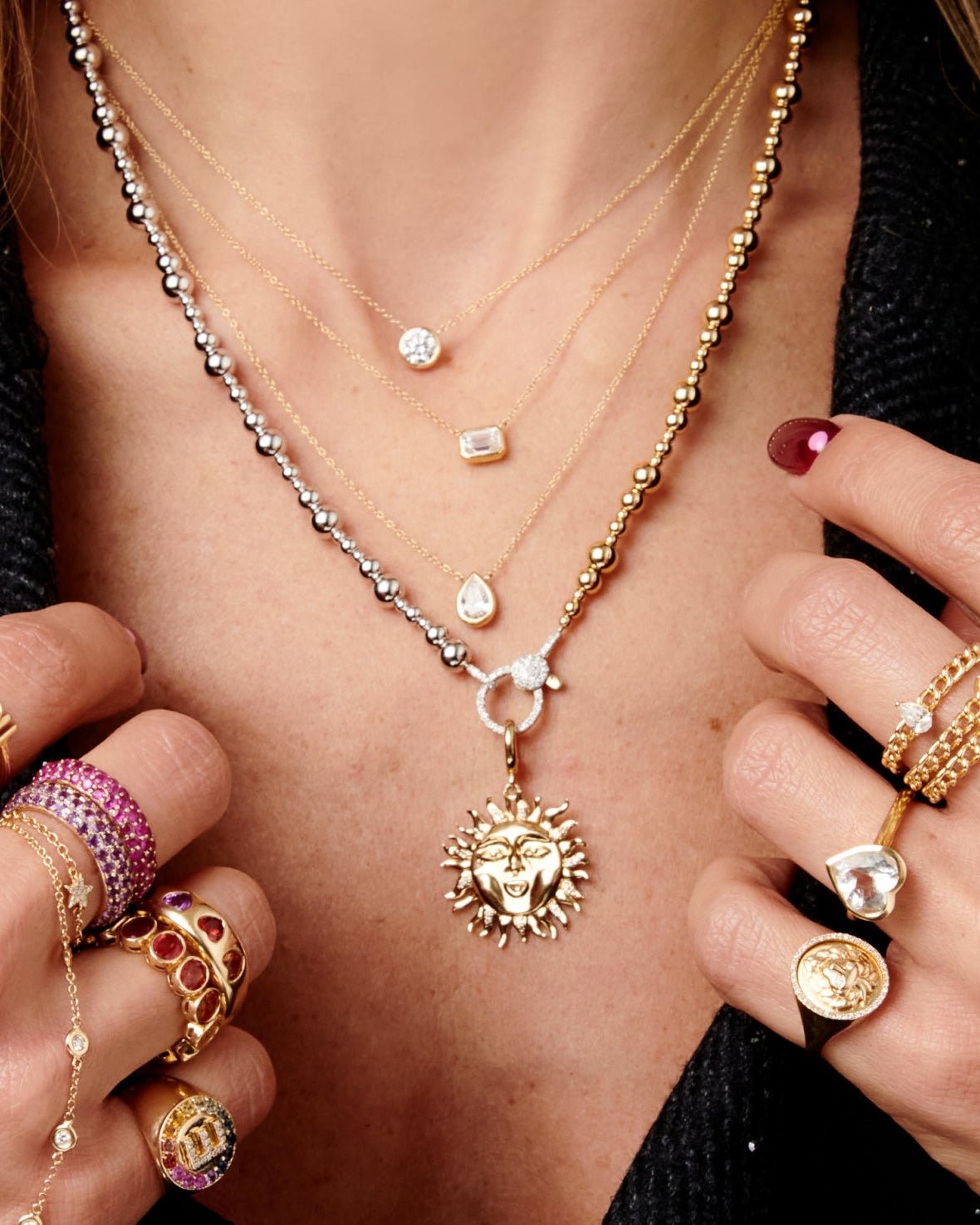 Two Tone Gold Beaded Diamond Clasp Necklace - Sparkle Society