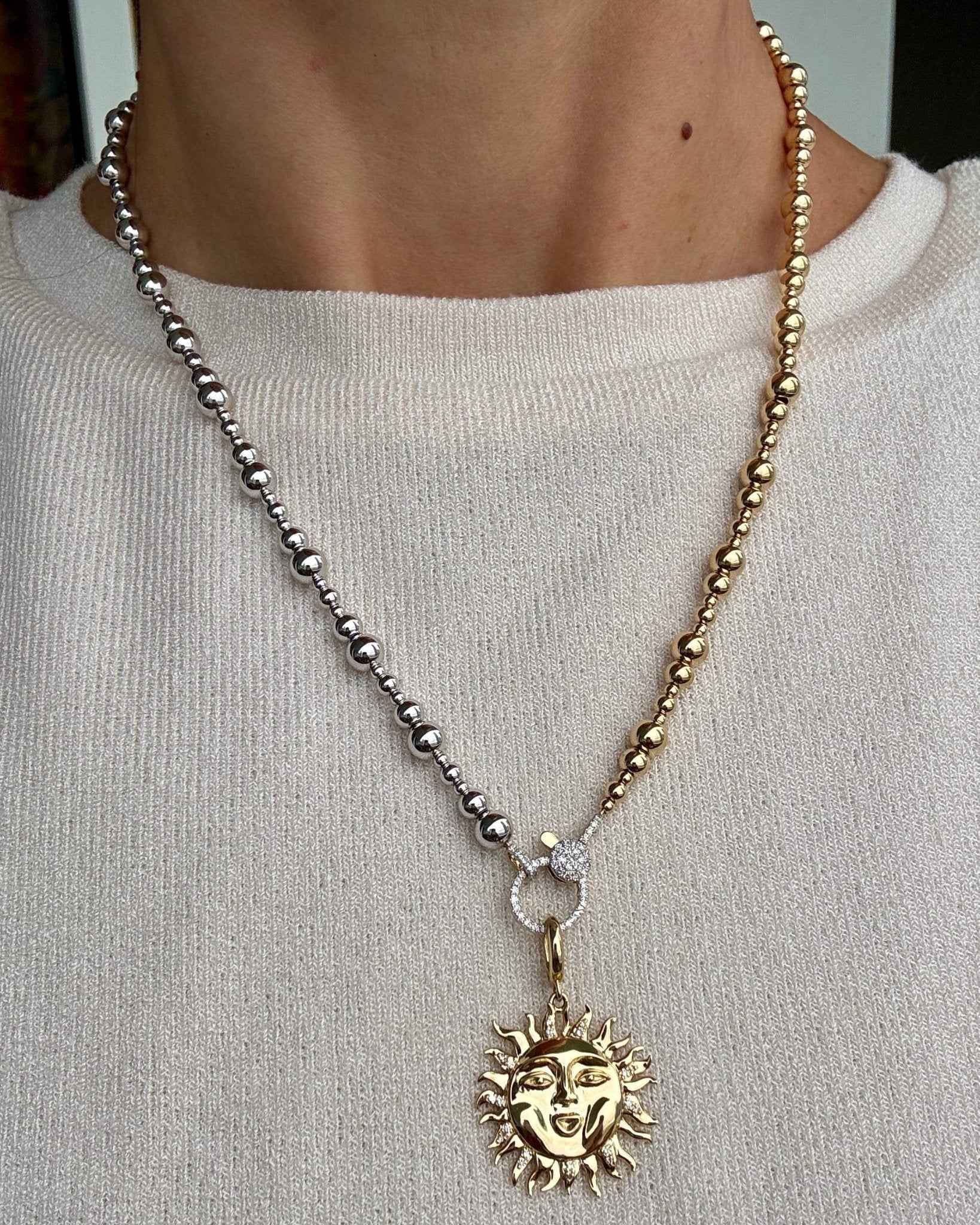 Two Tone Gold Beaded Diamond Clasp Necklace - Sparkle Society