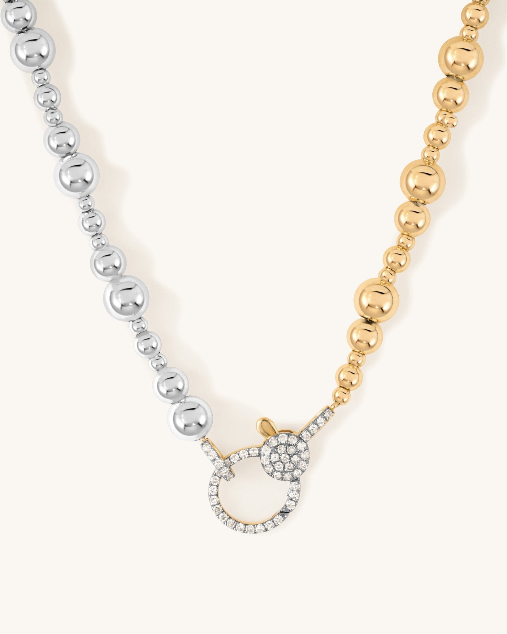 Two Tone Gold Beaded Diamond Clasp Necklace - Sparkle Society