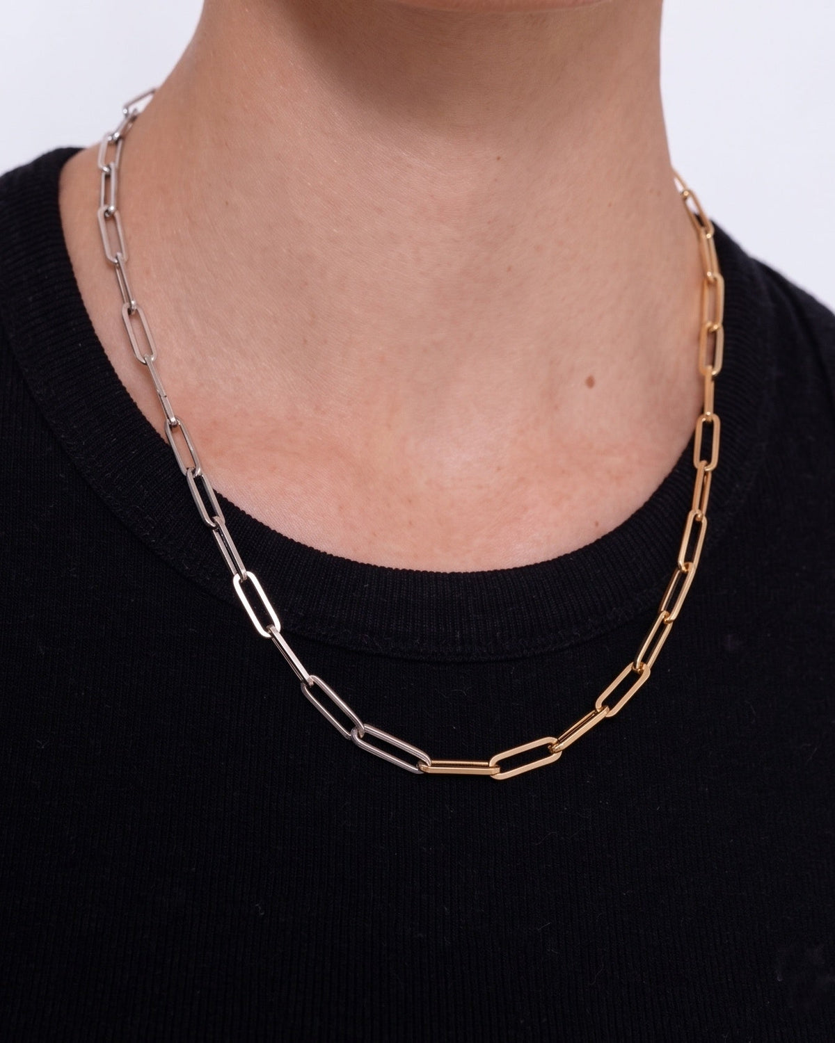 Two Tone Hollow Gold Paper Clip Necklace - Sparkle Society