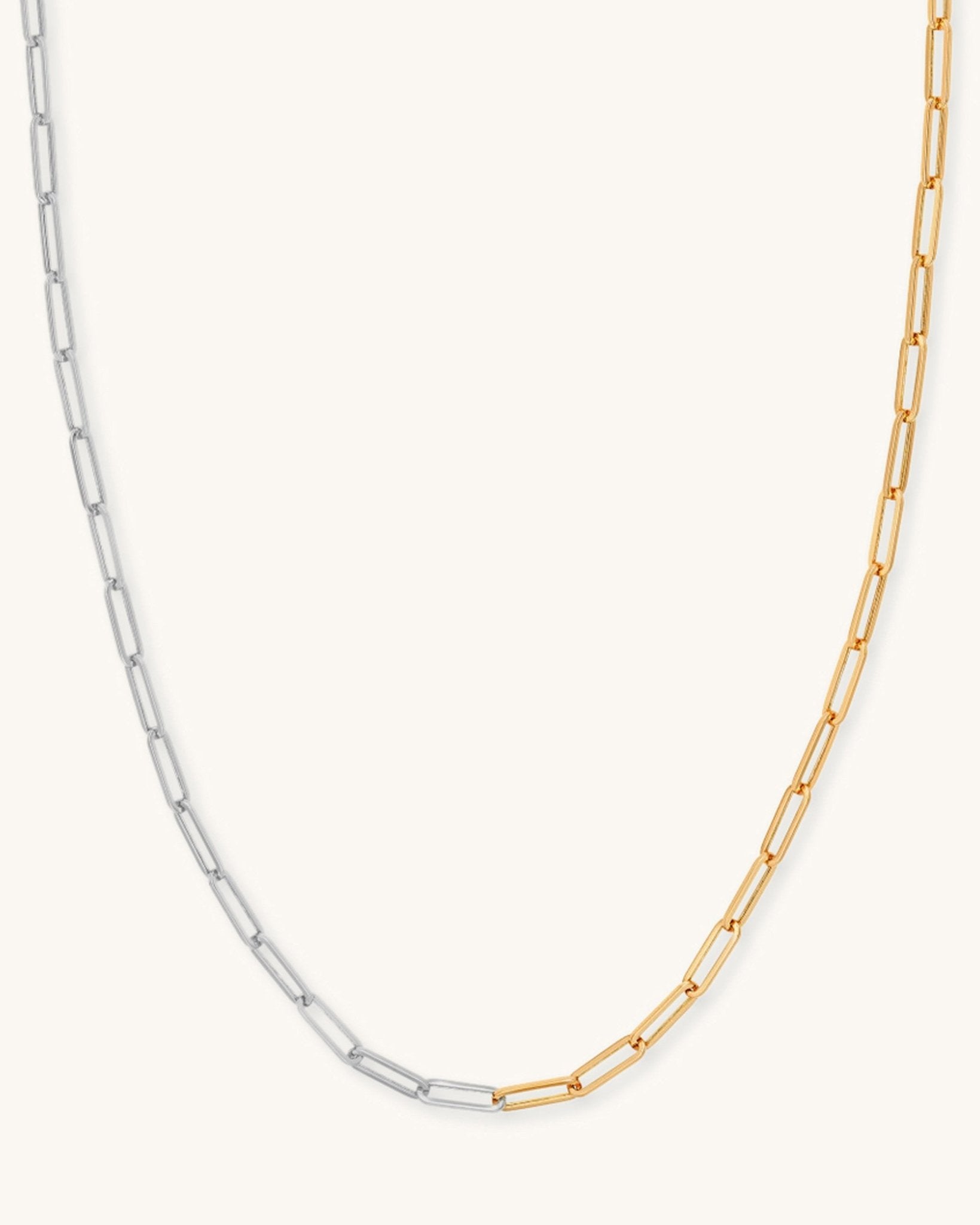 Two Tone Hollow Gold Paperclip Necklace - Sparkle Society