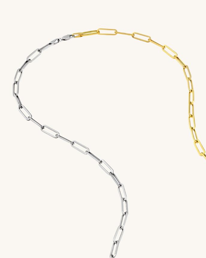 Two Tone Hollow Gold Paperclip Necklace - Sparkle Society