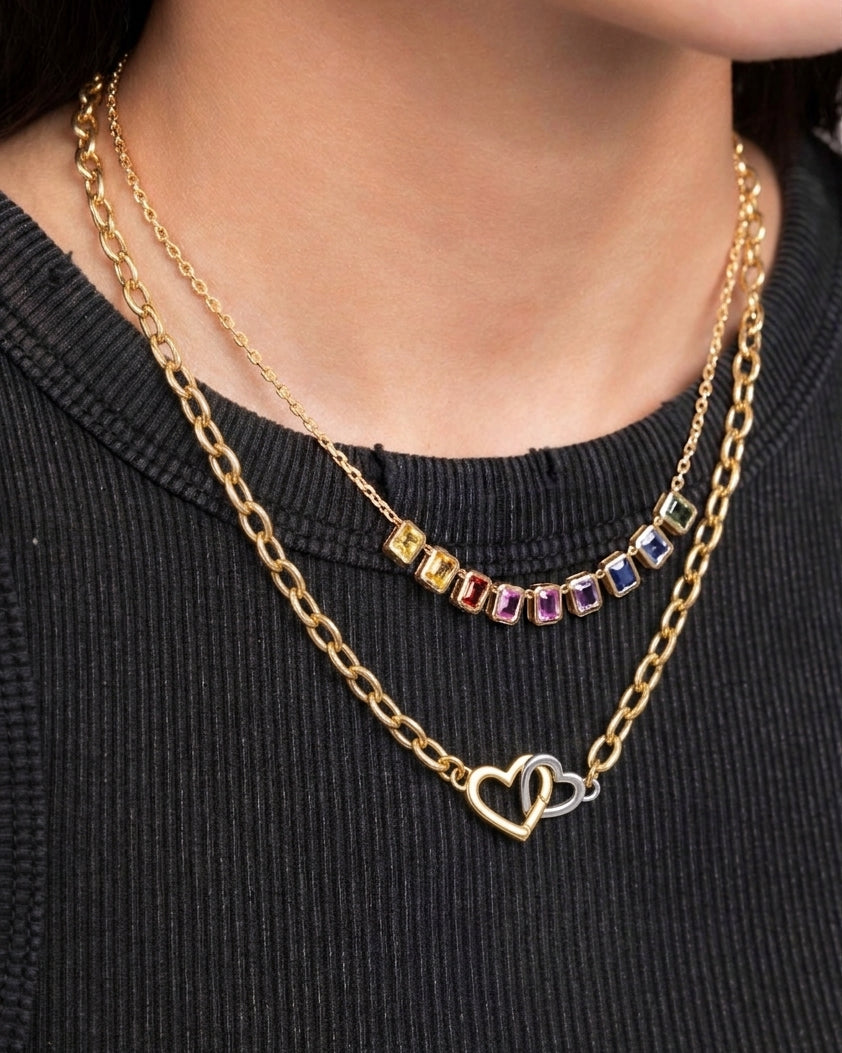 Two Tone Push Lock Heart Necklace - Sparkle Society