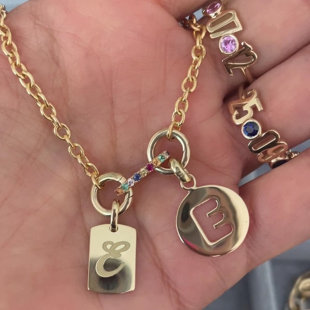 Solid Gold Cutout Initial Disc Necklace Charm - Sparkle Society