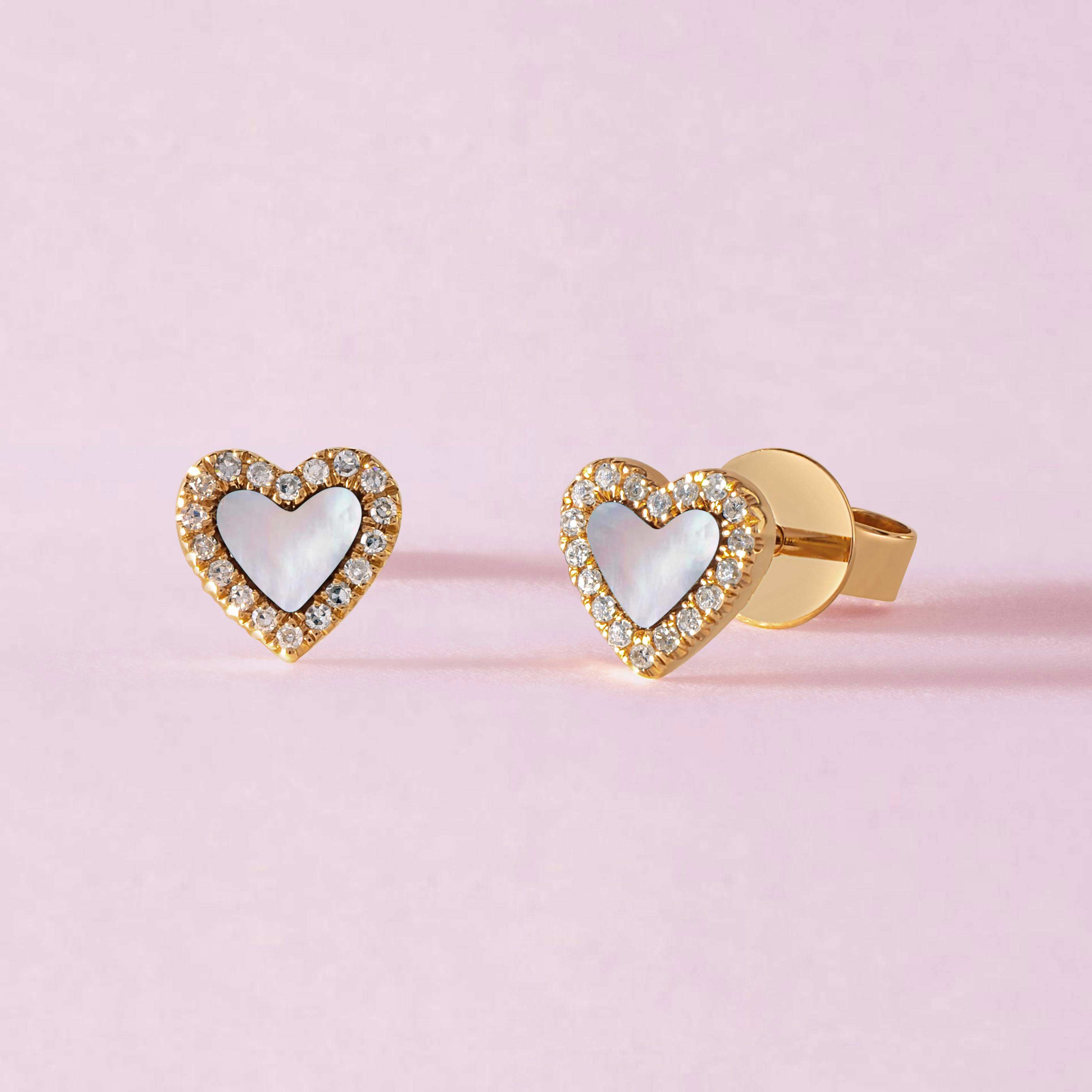 Small Pave Outline Gemstone Heart Stud Earrings - Sparkle Society