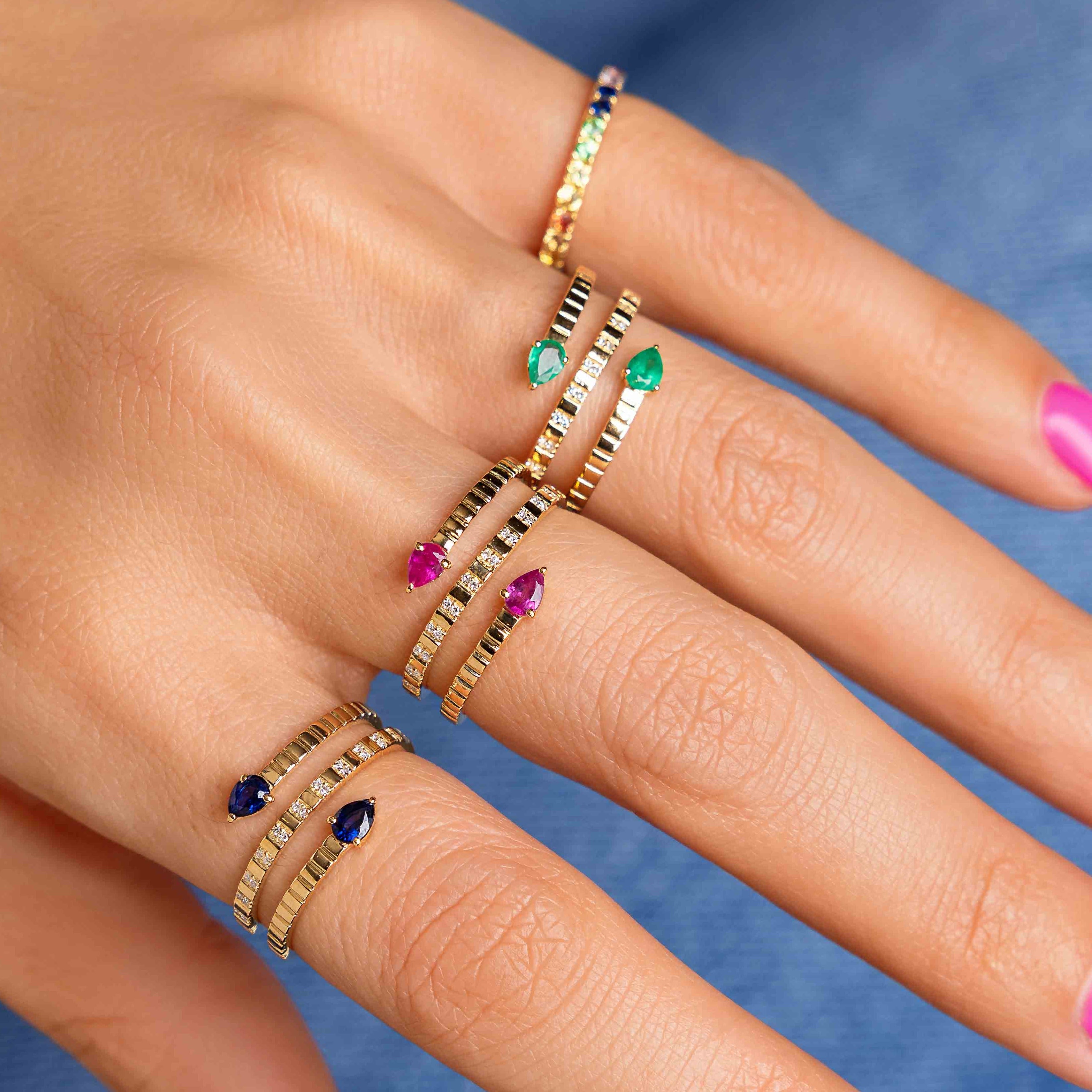 Double Gemstone Diamond Spiral Ring - Sparkle Society