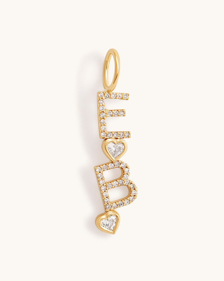 Multi Diamond or Gemstone Initial and Bezel Heart Necklace Charm - Sparkle Society