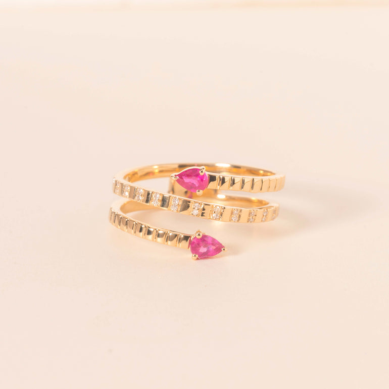 Double Gemstone Diamond Spiral Ring - Sparkle Society