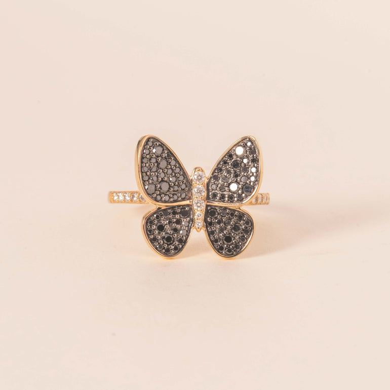 Black Diamond Butterfly Ring - Sparkle Society