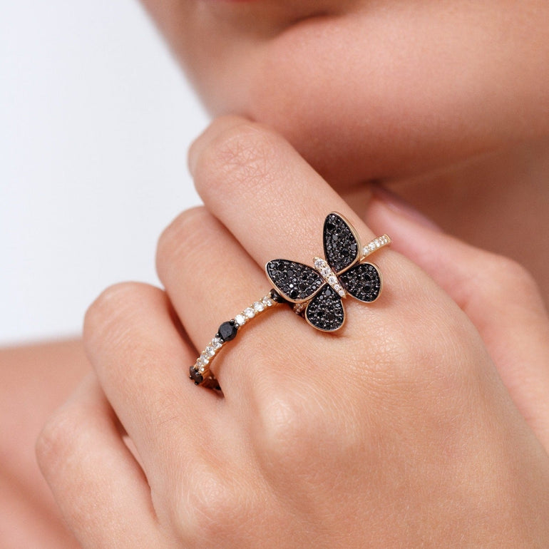Black Diamond Butterfly Ring - Sparkle Society