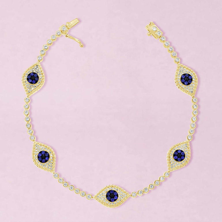 Blue Sapphire Hamsa Evil Eye Bracelet - Eleonora Beracasa