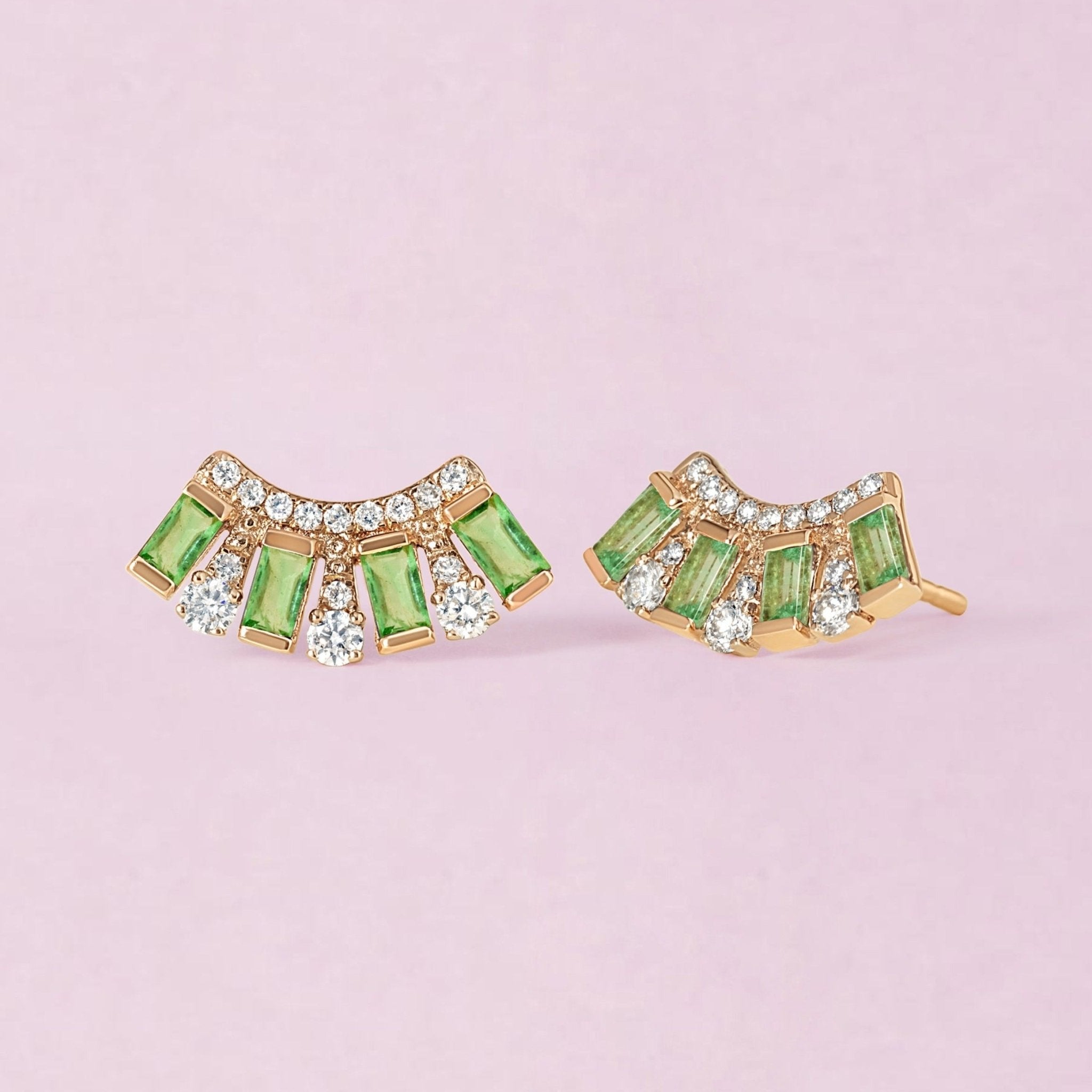 Diamond and Gemstone Baguette Studs - Sparkle Society