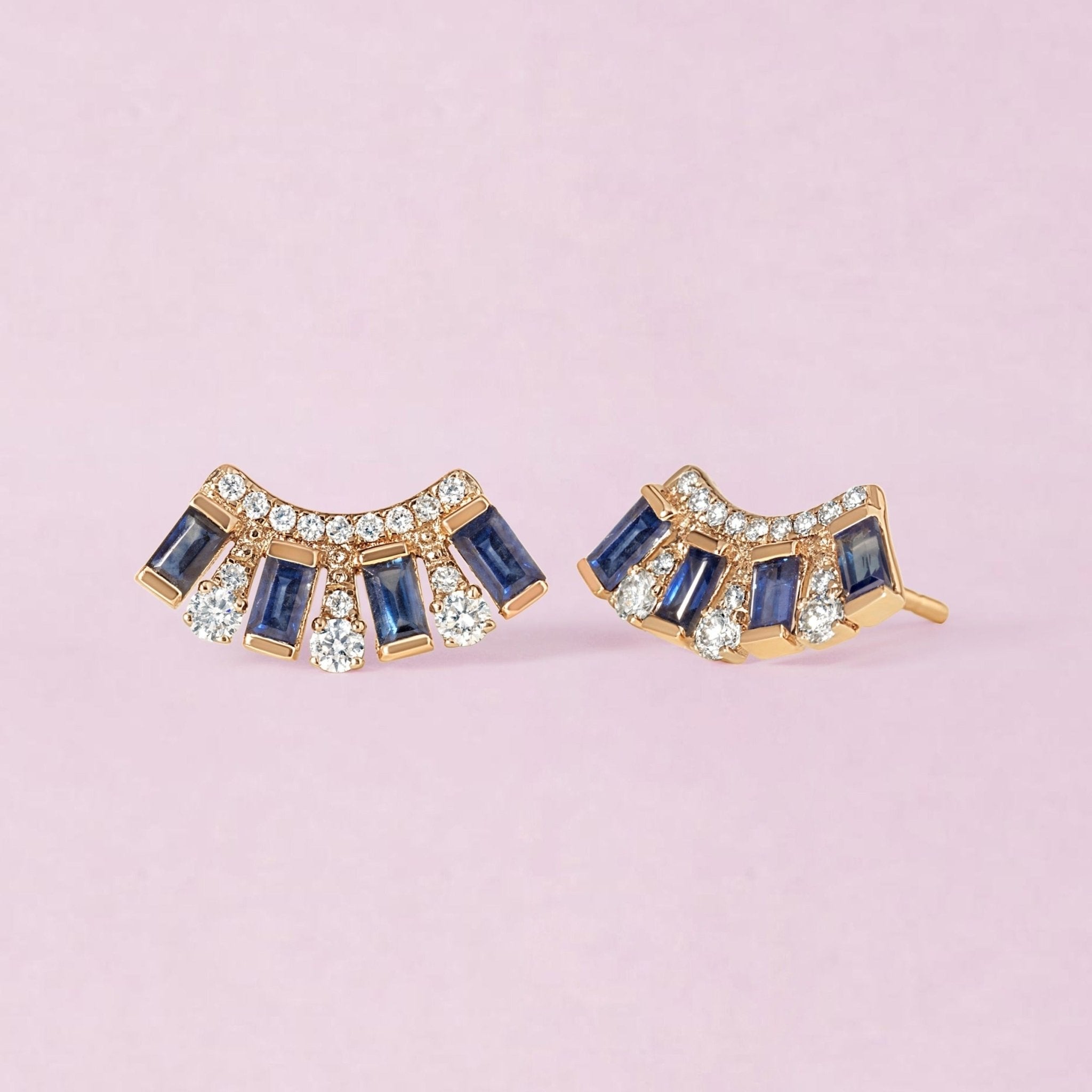 Diamond and Gemstone Baguette Studs - Sparkle Society