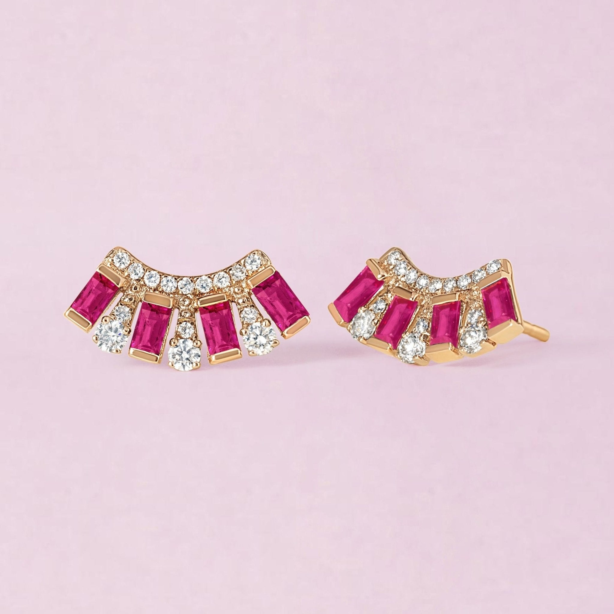 Diamond and Gemstone Baguette Studs - Sparkle Society