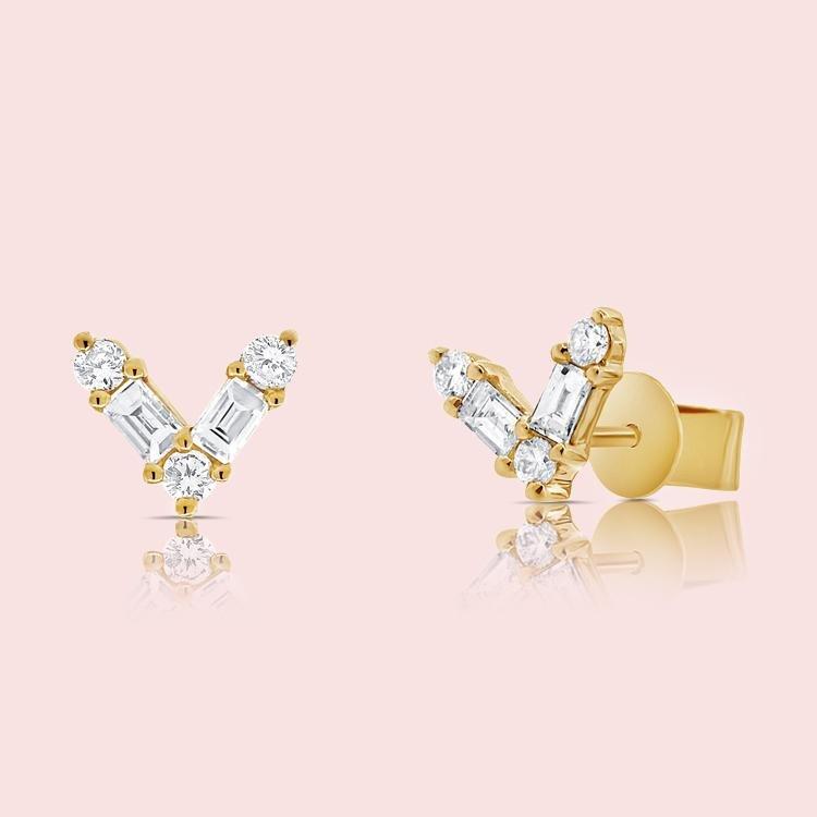 Diamond Baguette V Stud Earrings - Eleonora Beracasa