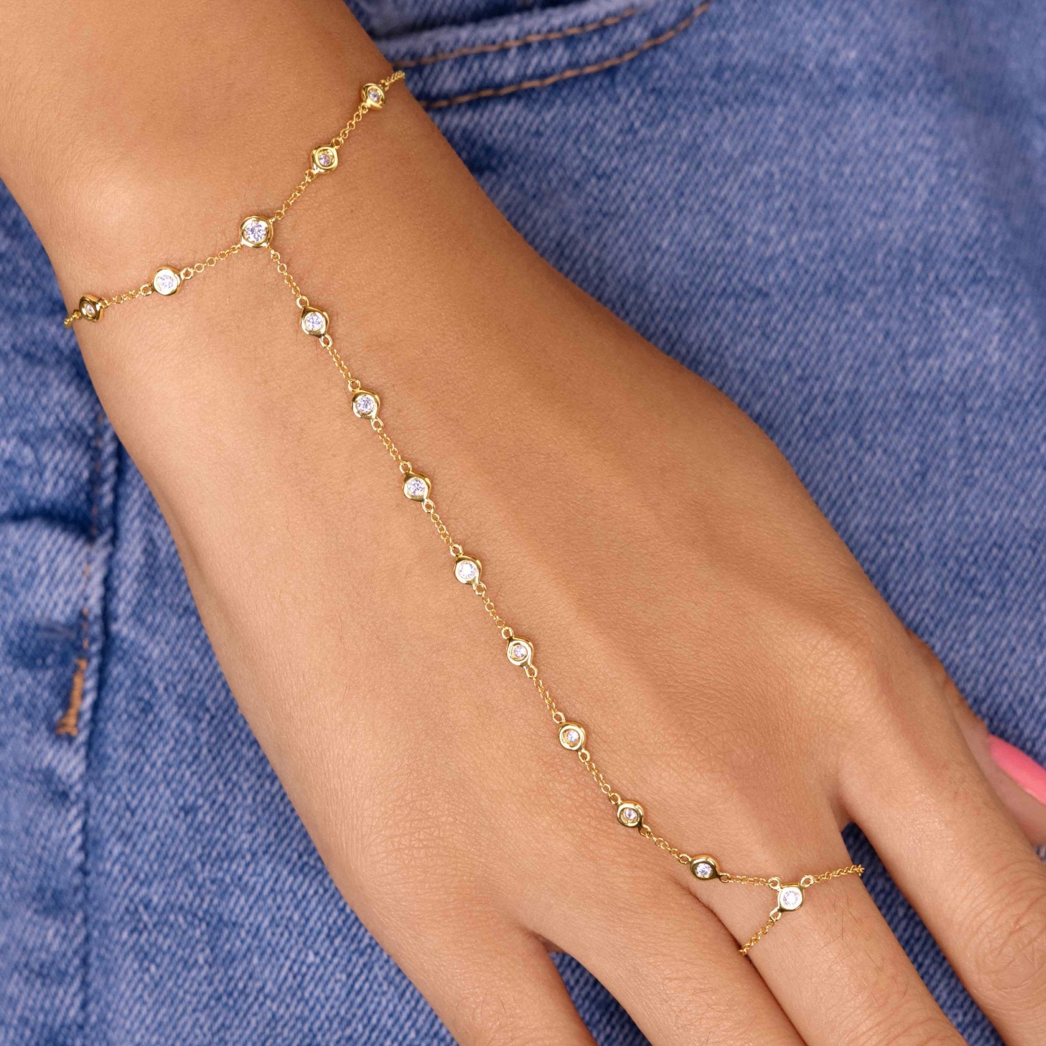 Diamond Bezel Hand Chain Bracelet - Sparkle Society