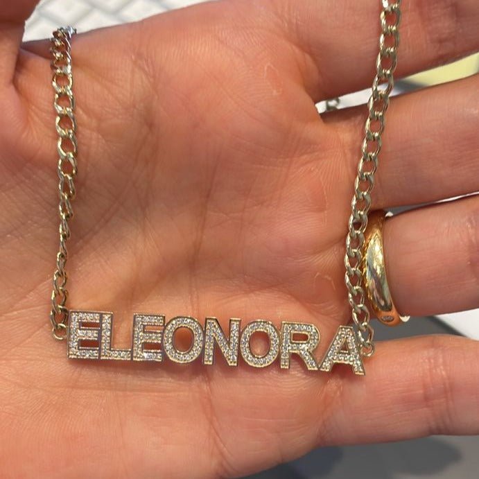 Diamond Bold Name On Curb Chain Necklace - Sparkle Society