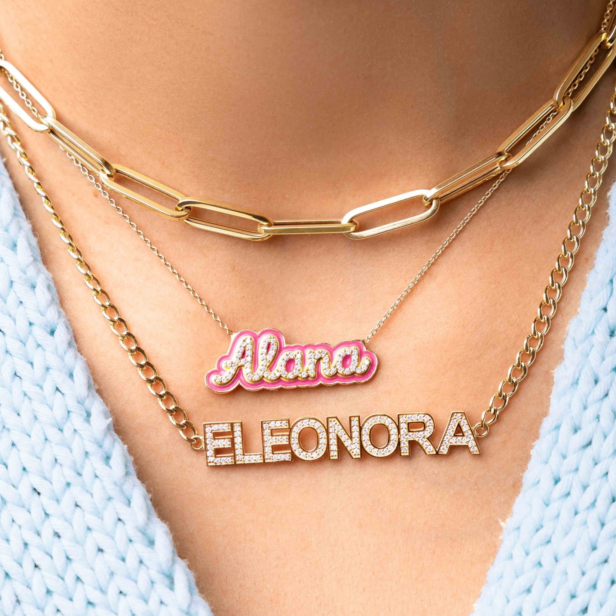 Diamond Bold Name On Curb Chain Necklace - Sparkle Society