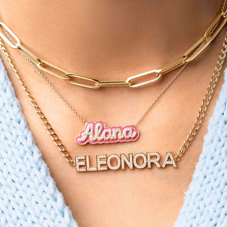 Diamond Bold Name On Curb Chain Necklace - Sparkle Society