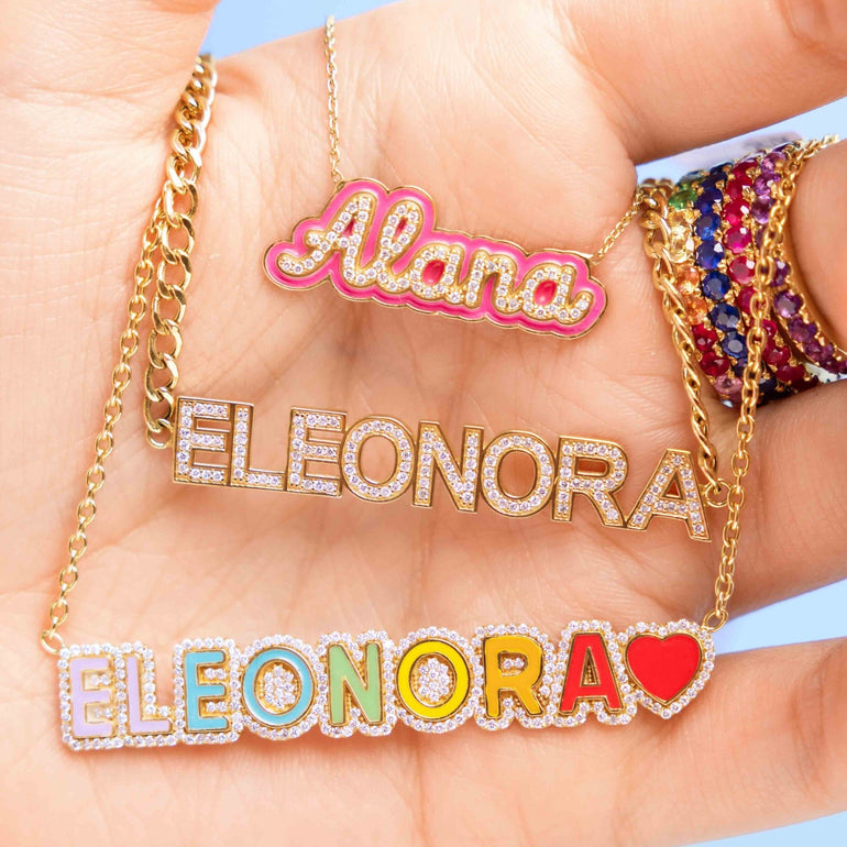 Diamond Bold Name On Curb Chain Necklace - Sparkle Society
