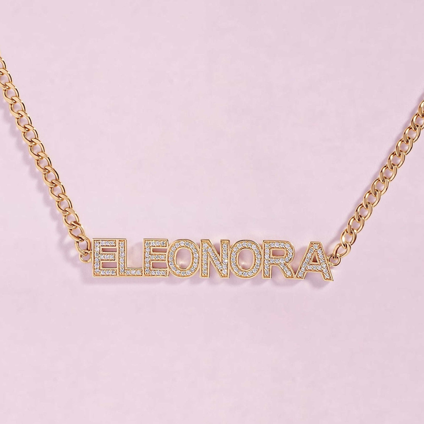 Diamond Bold Name On Curb Chain Necklace - Sparkle Society