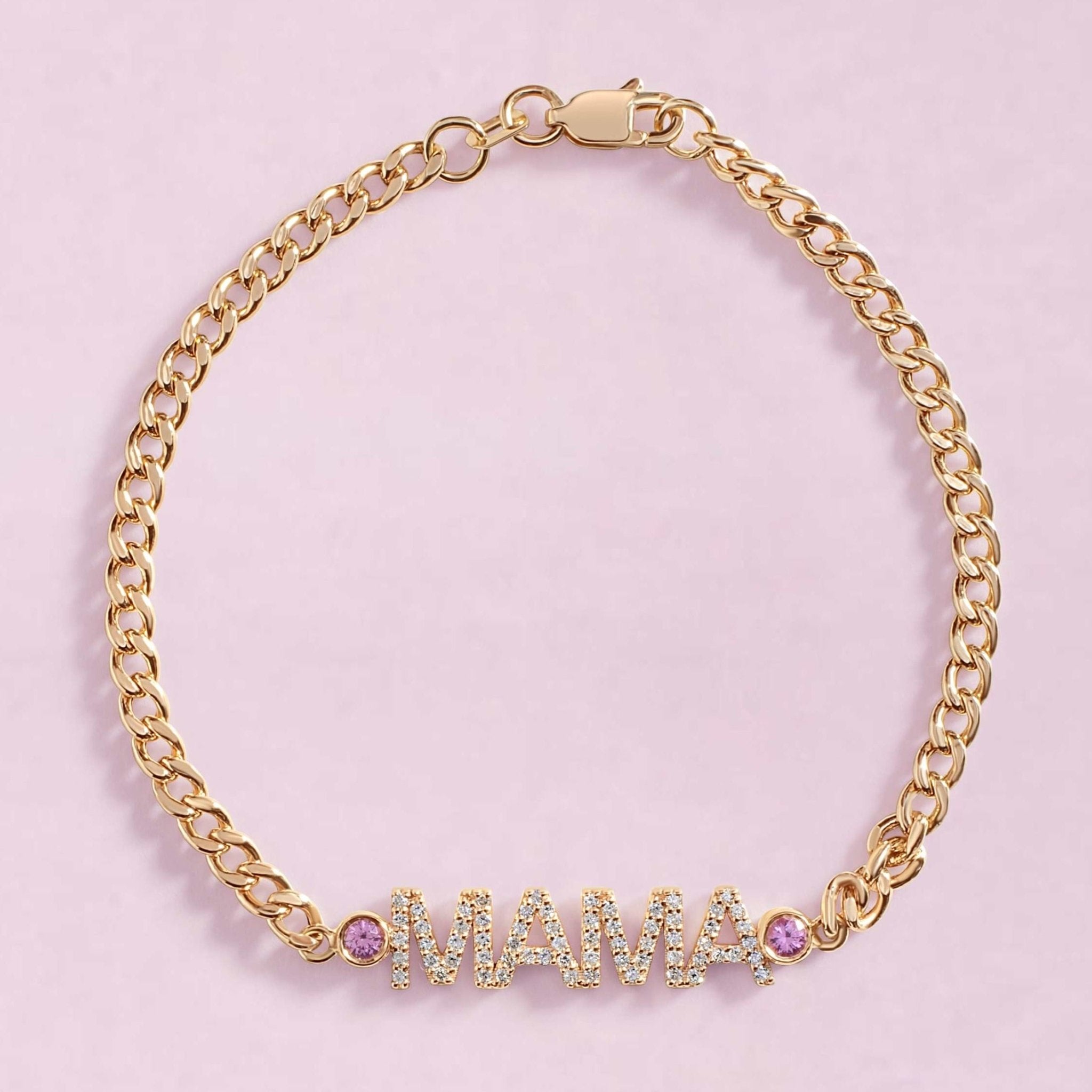Diamond Custom Name with Bezels On Curb Chain Bracelet - Sparkle Society