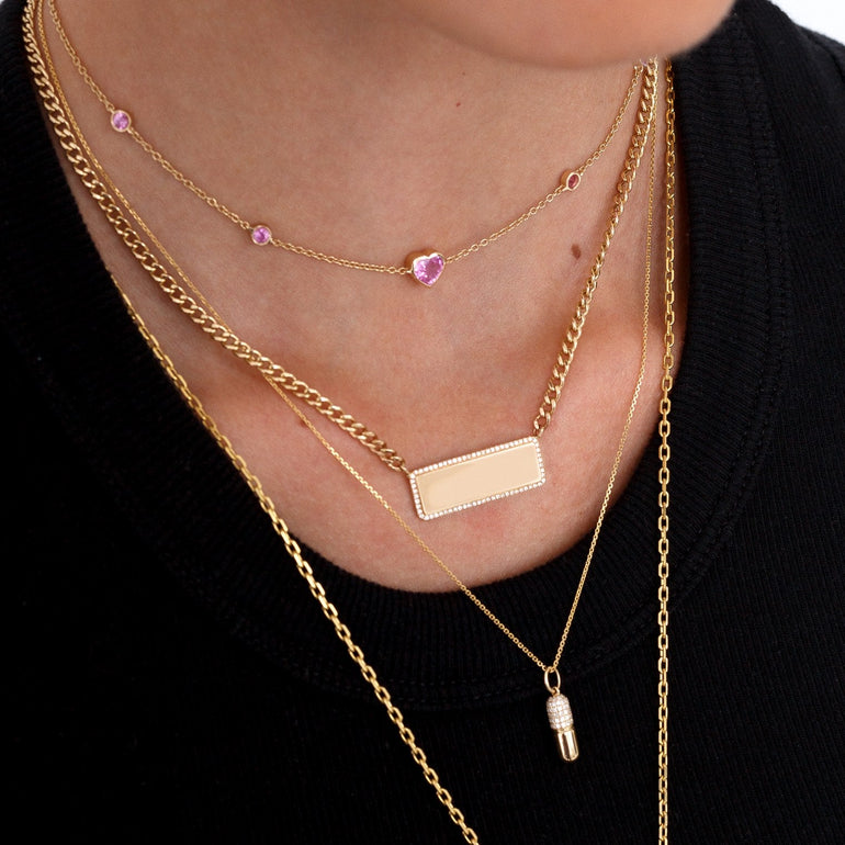 Diamond Horizontal Custom Plate In Curb Chain Necklace - Sparkle Society