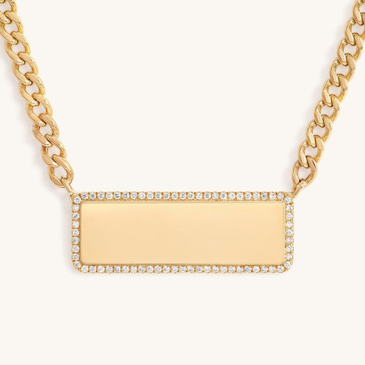 Diamond Horizontal Custom Plate In Curb Chain Necklace - Sparkle Society