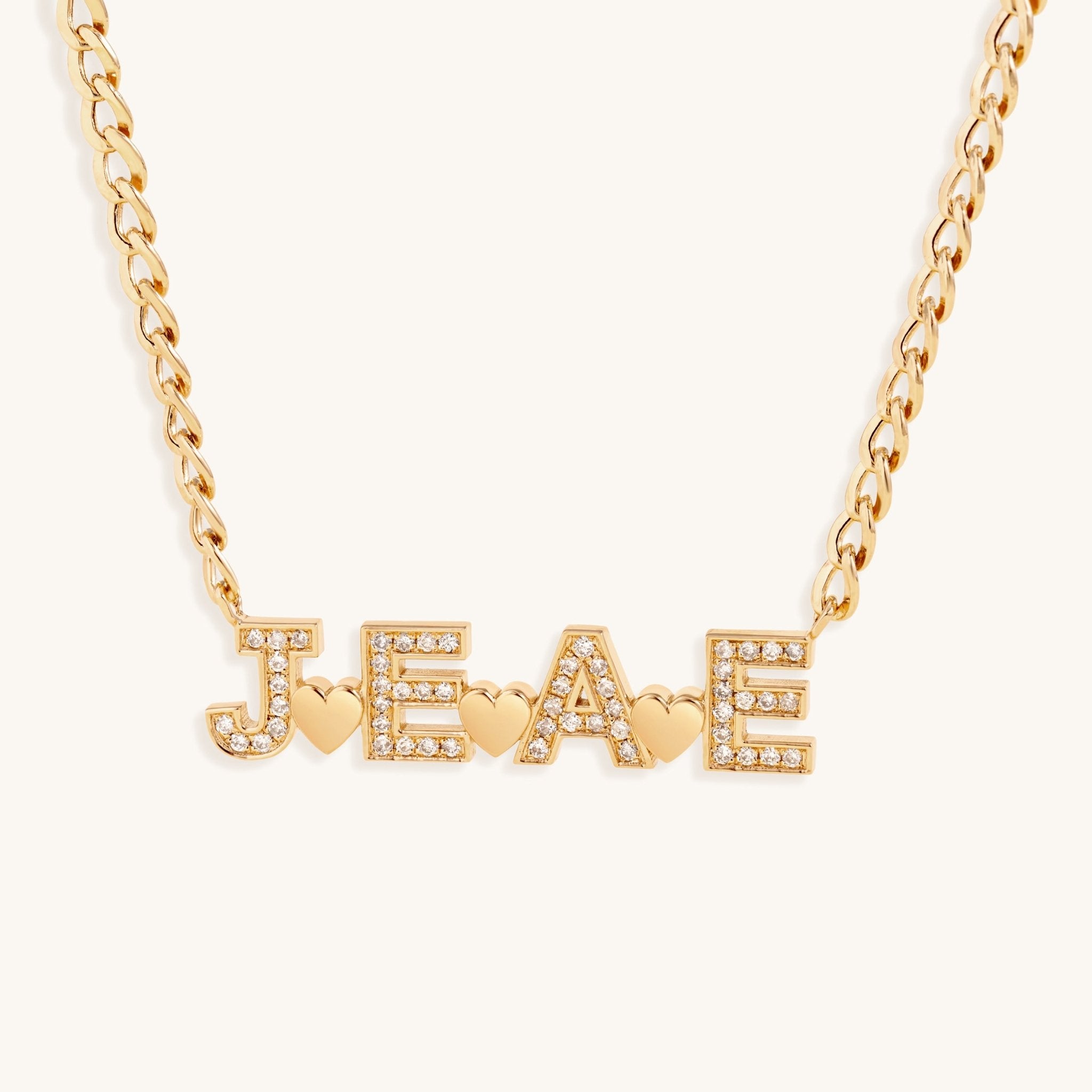 Diamond Custom with Solid Gold Heart Curb Chain Necklace - Sparkle Society