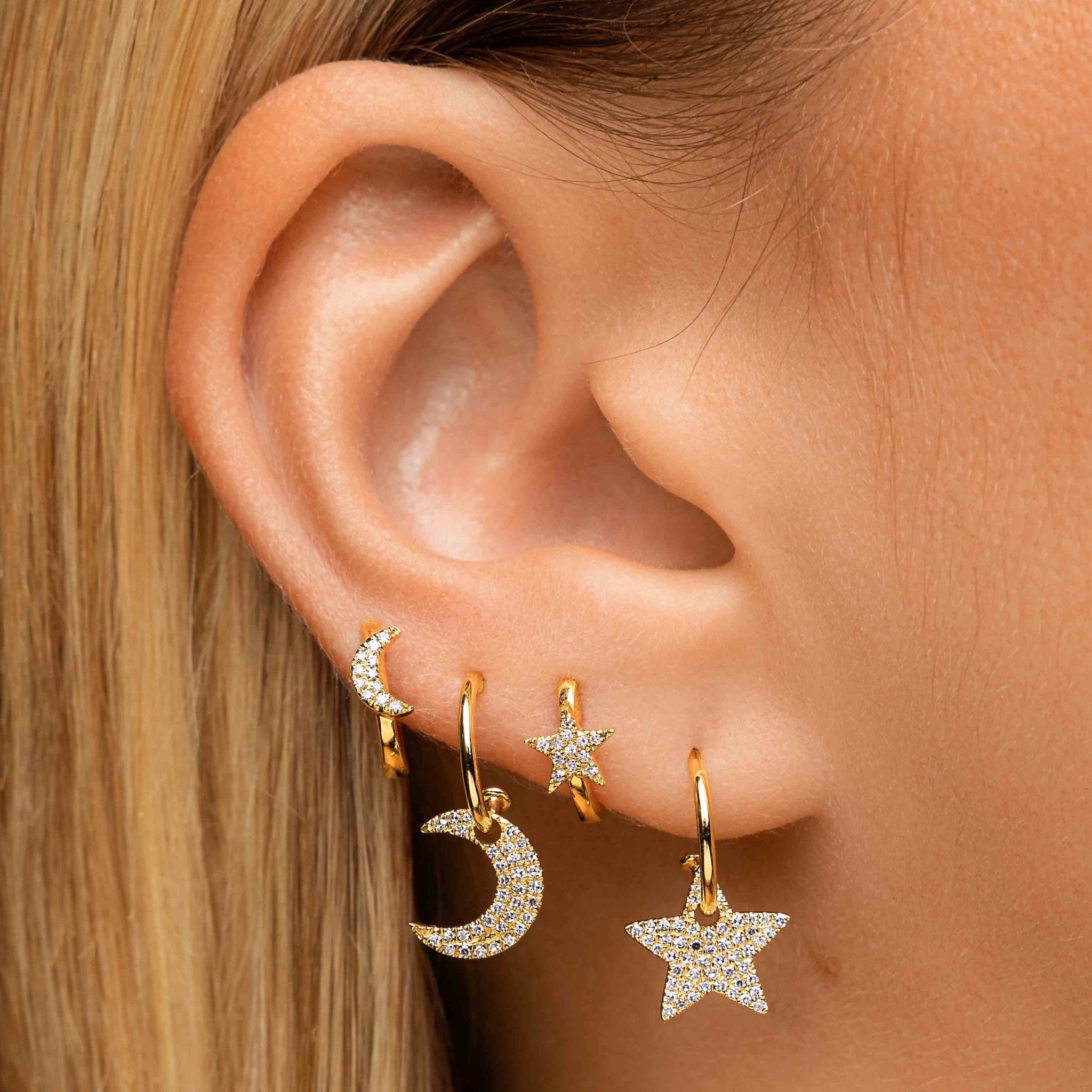 Diamond Moon And Star Gold Huggie Earrings - Sparkle Society 